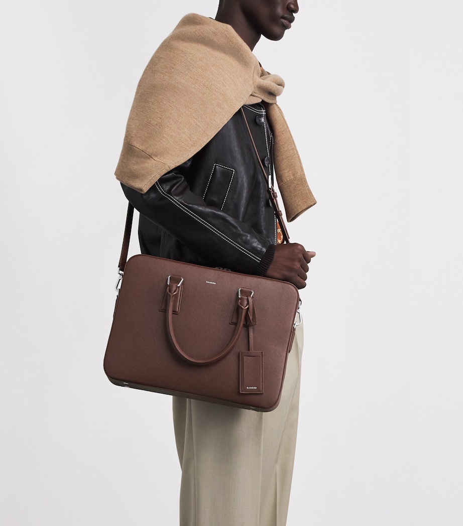 Sandro Paris Leather Slim Briefcase Cognac Image 2