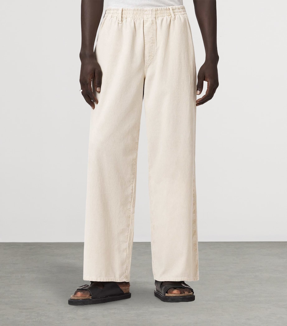 AllSaints Mens Corduroy Sabbath Wide-Leg Trousers Pebble White Image 3
