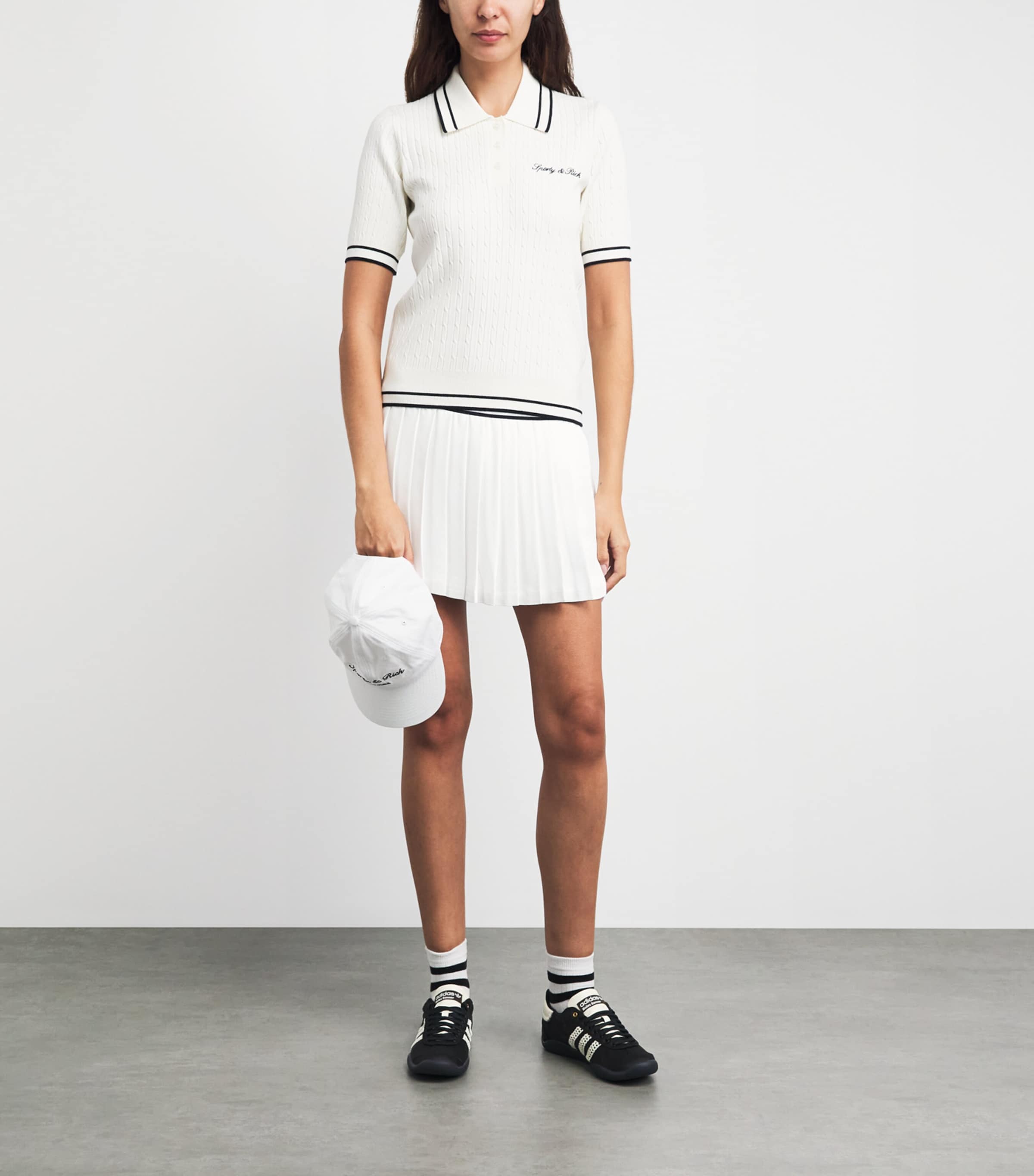 Sporty & Rich Womens Pleated Abigail Mini Skirt Ecru Dark Navy Image 2