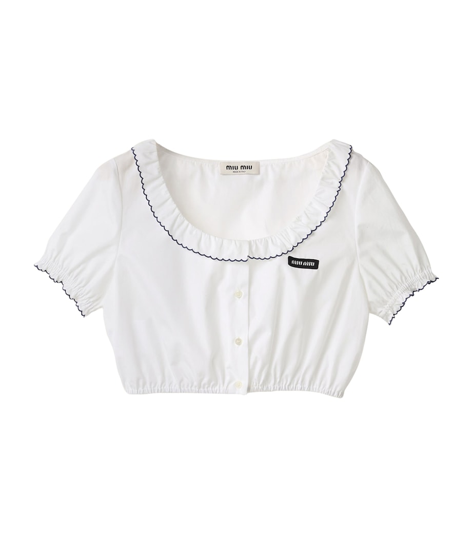 Miu Miu Womens Cotton Embroidered Crop Top White Image 1