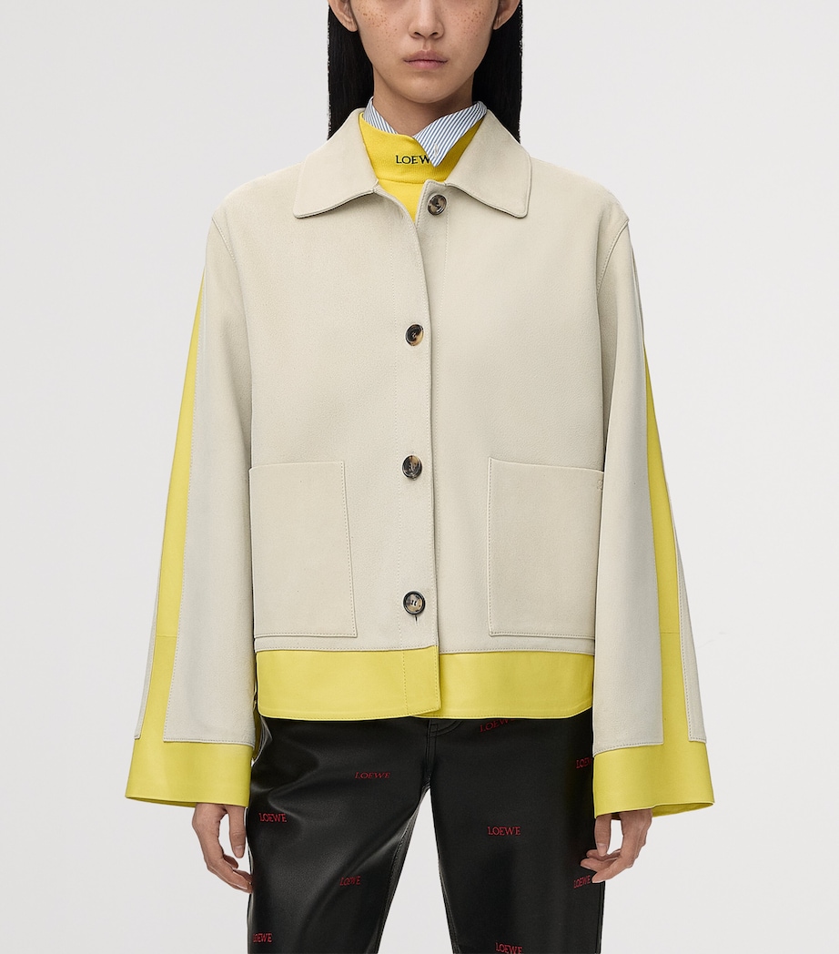 LOEWE Womens Suede and Leather Panelled Jacket Light Grey Image 3