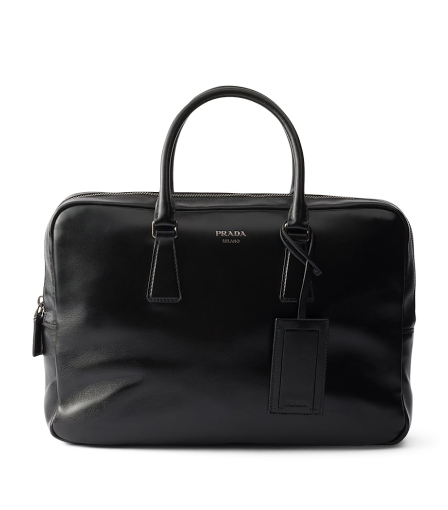 Prada Leather Logo Briefcase Black Image 1