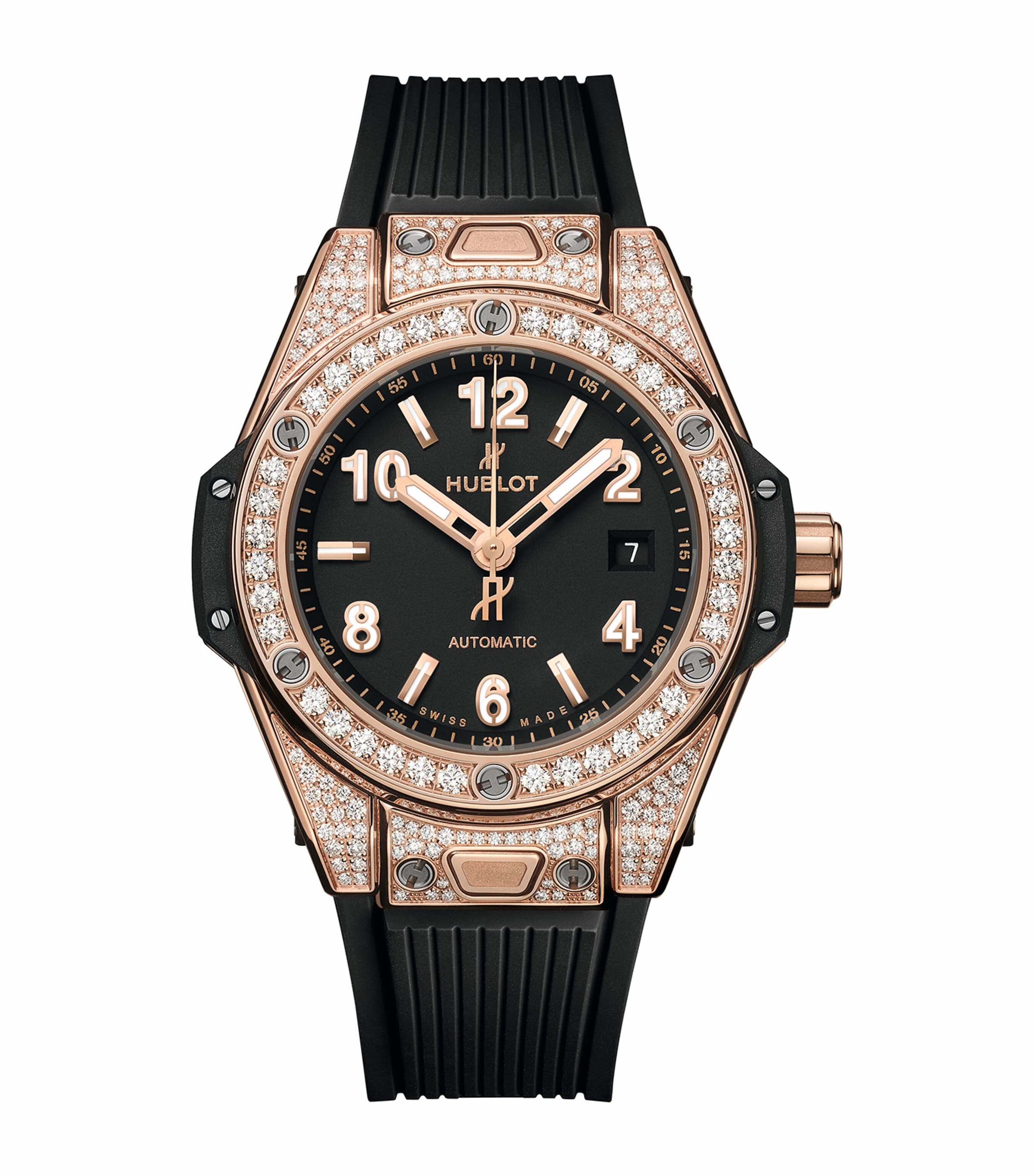 Shop Hublot King Gold And Diamond Big Bang One Click Watch In Black