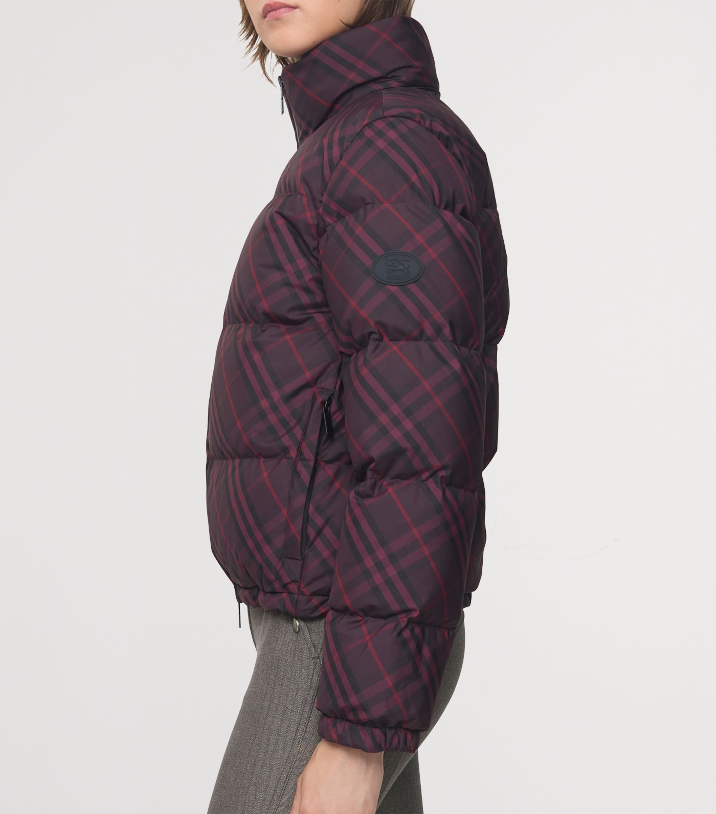 Burberry Womens Check Print Puffer Jacket Wine Ip Check Image 3