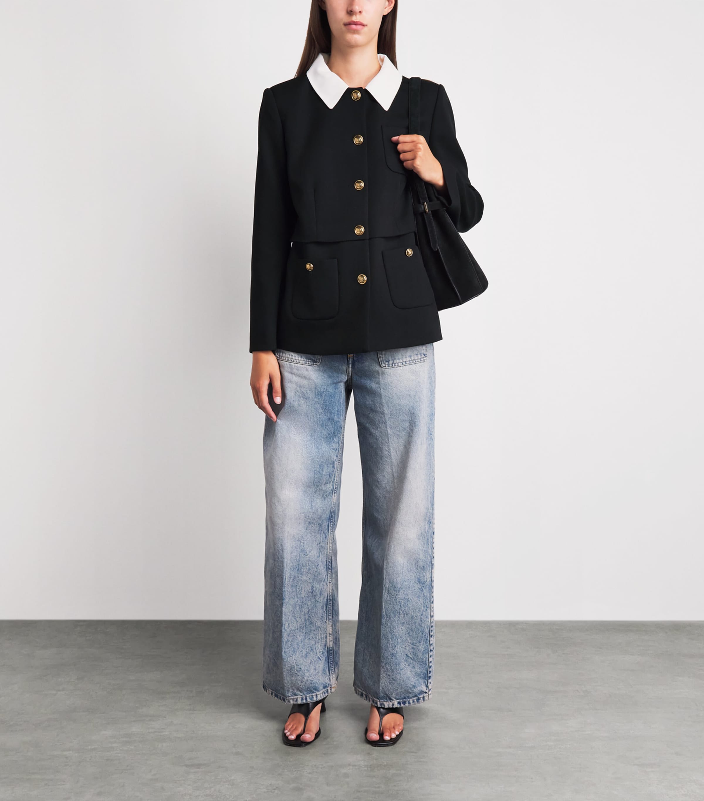 Sandro Paris Womens Wool Contrast Collar Blazer Black Image 2