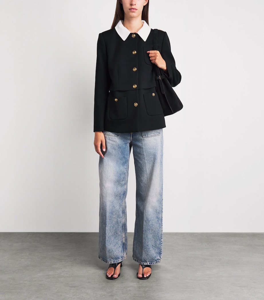 Sandro Paris Womens Wool Contrast Collar Blazer Black Image 2