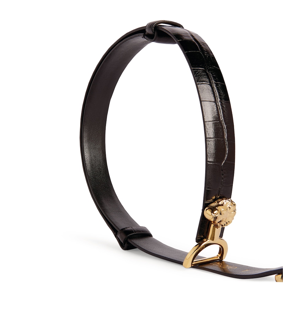 Lion-Embellished Leather Horsebit Belt BLACK Image 3