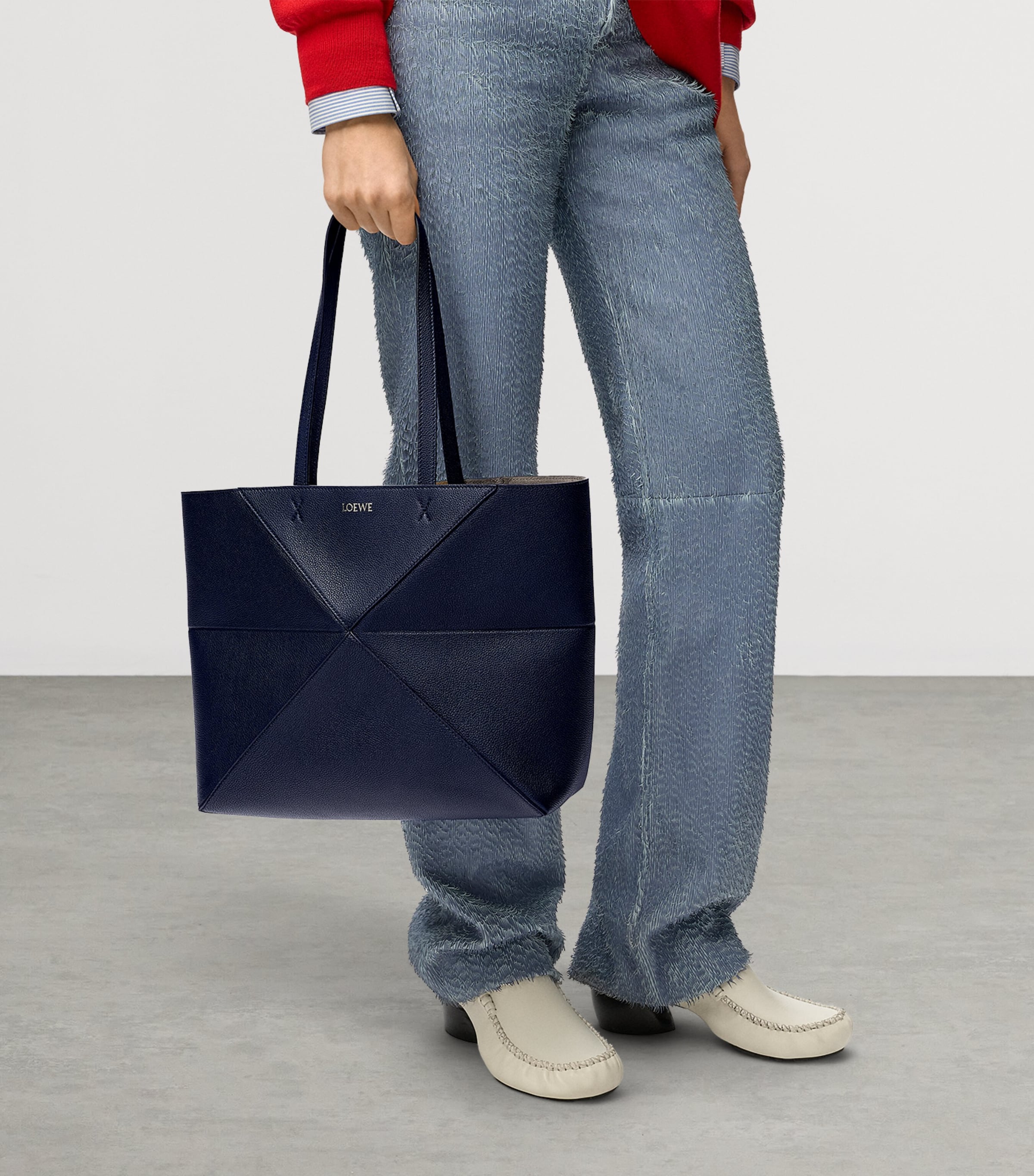 LOEWE Medium Leather Puzzle Fold Tote Bag Deep Navy Image 7