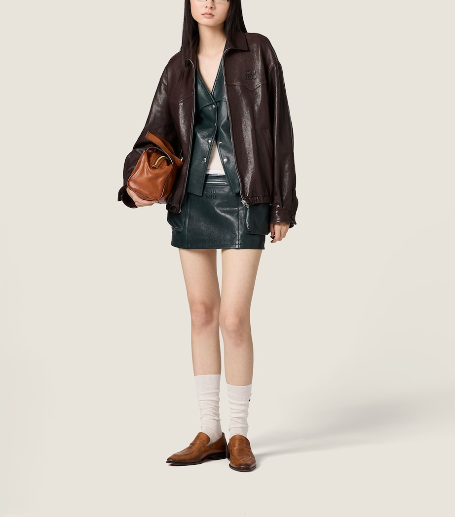 Miu Miu Womens Leather Blouson Jacket Brown Image 2