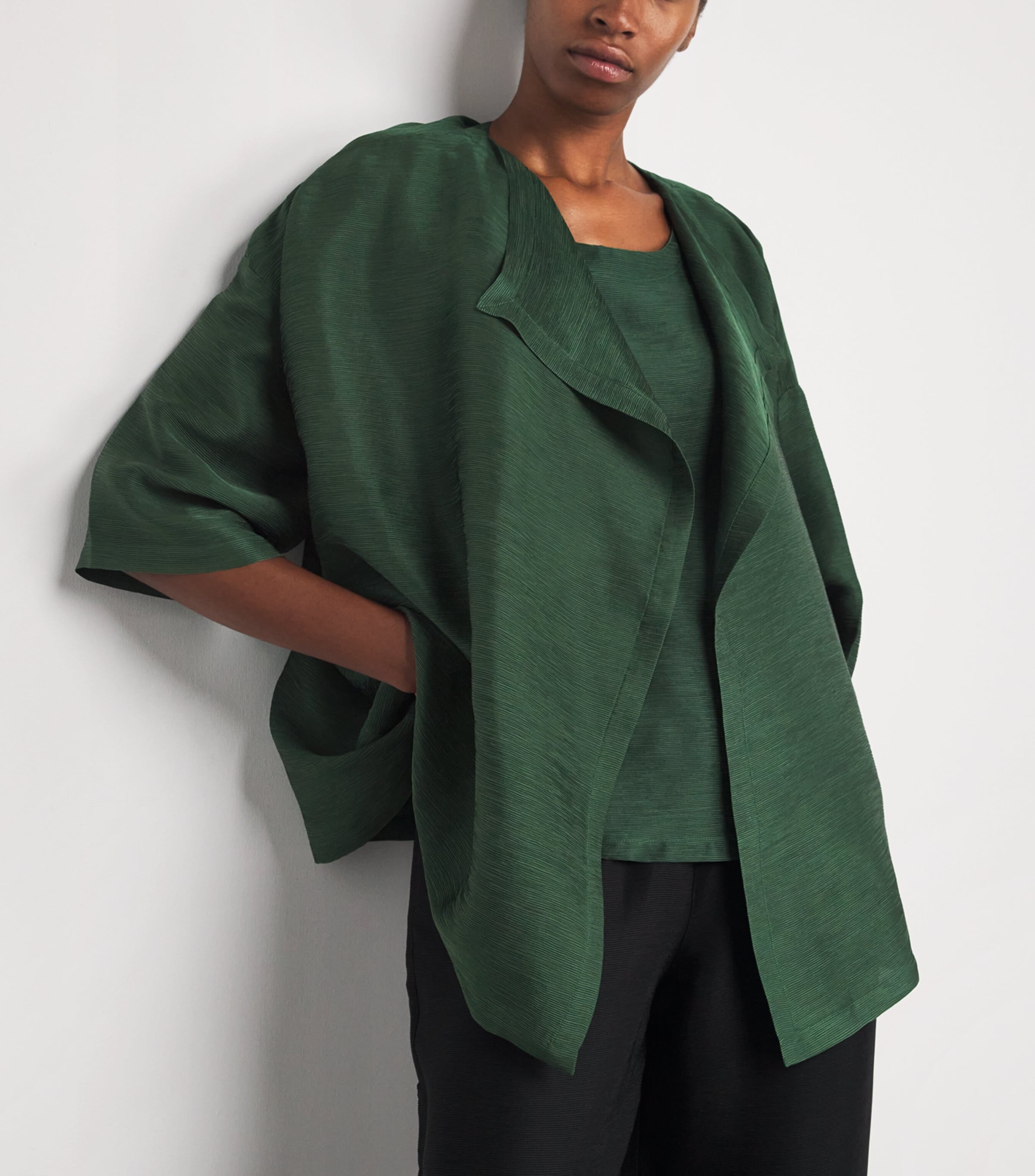 Silk Wide A-Line Jacket EMERALD Image 6