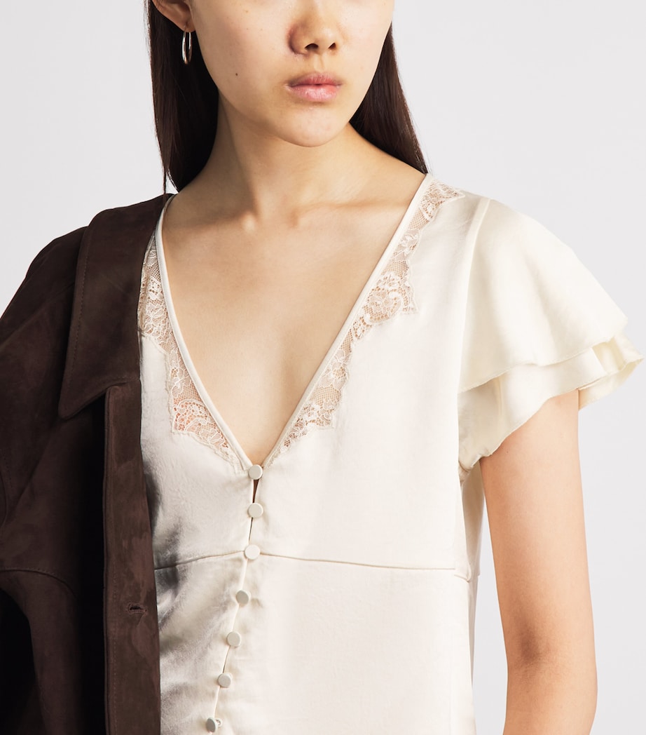 Citizens of Humanity Womens Lola Ruffle-Sleeve Blouse Cream Image 3