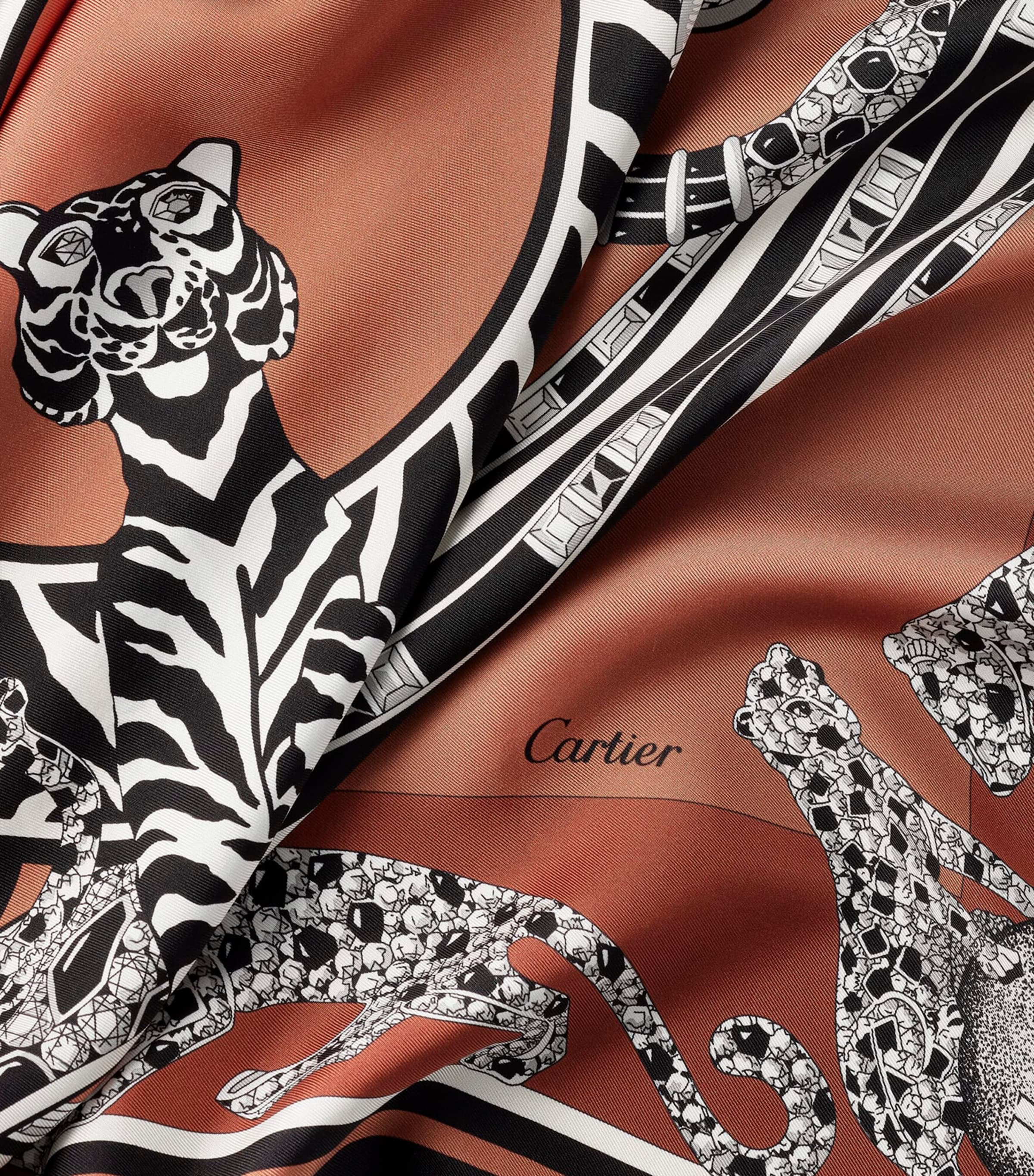 Cartier Panther Scarf カルティエ　スカーフ Cartier Brown Silk Panthère Reissue Scarf | Harrods UK
