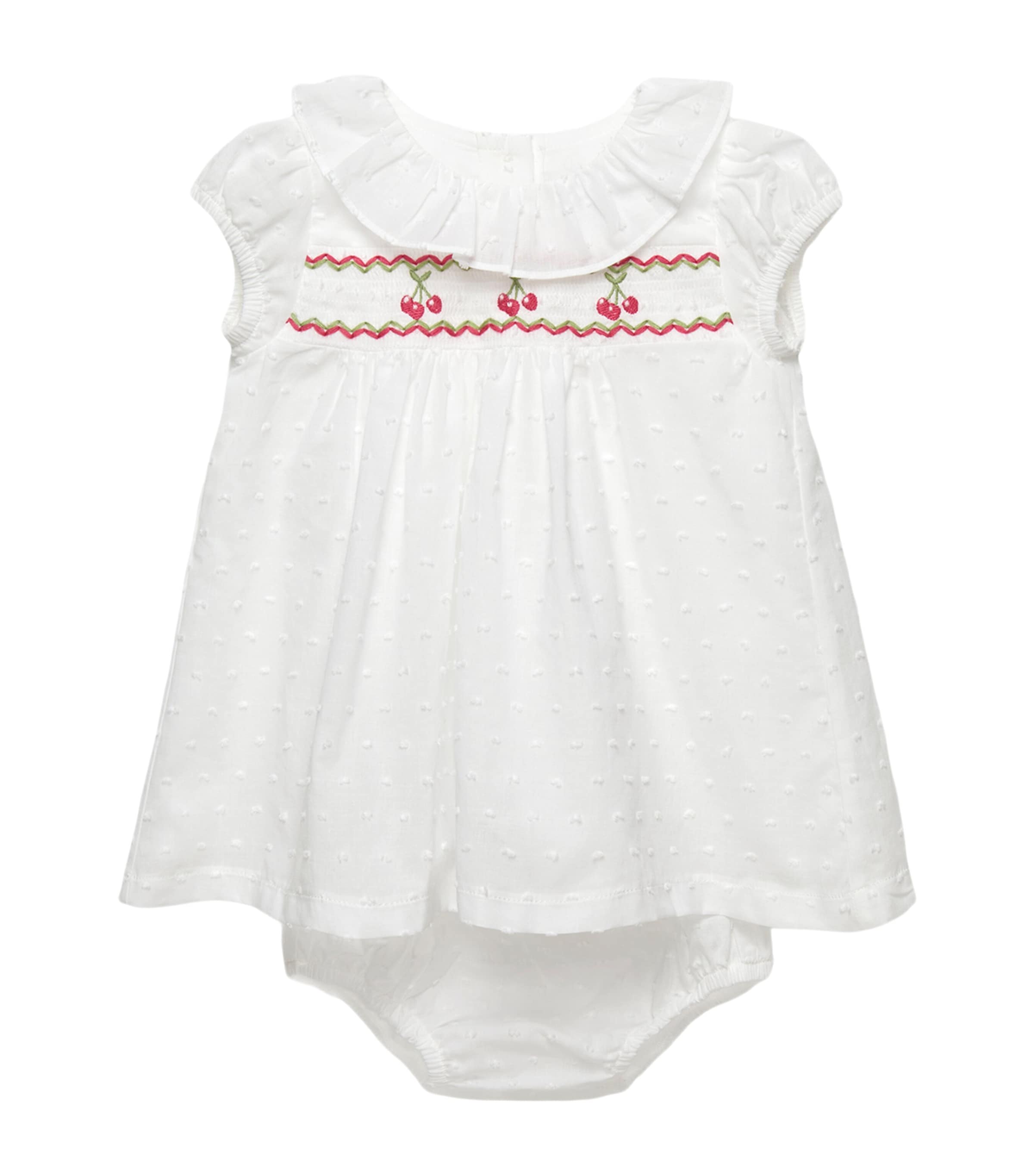 Trotters Cotton Cherry Smocked Dress (0-9 Months) White/cherries Image 1