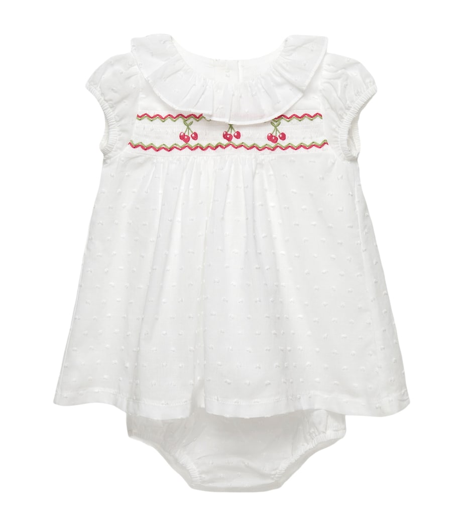 Trotters Cotton Cherry Smocked Dress (0-9 Months) White/cherries Image 1
