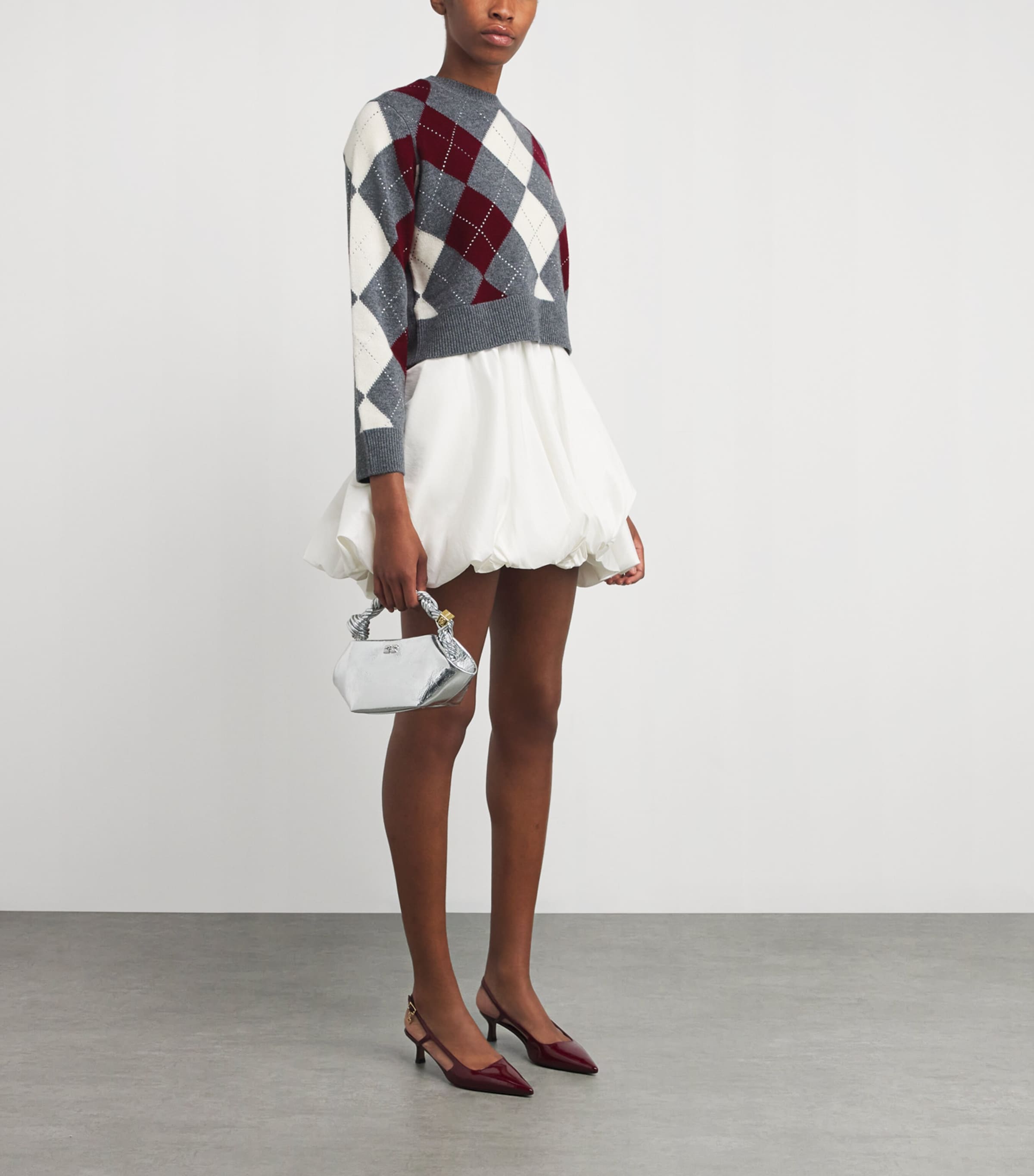 Wool Crystal-Embellished Sweater GRAY / BURGUNDY / Image 2