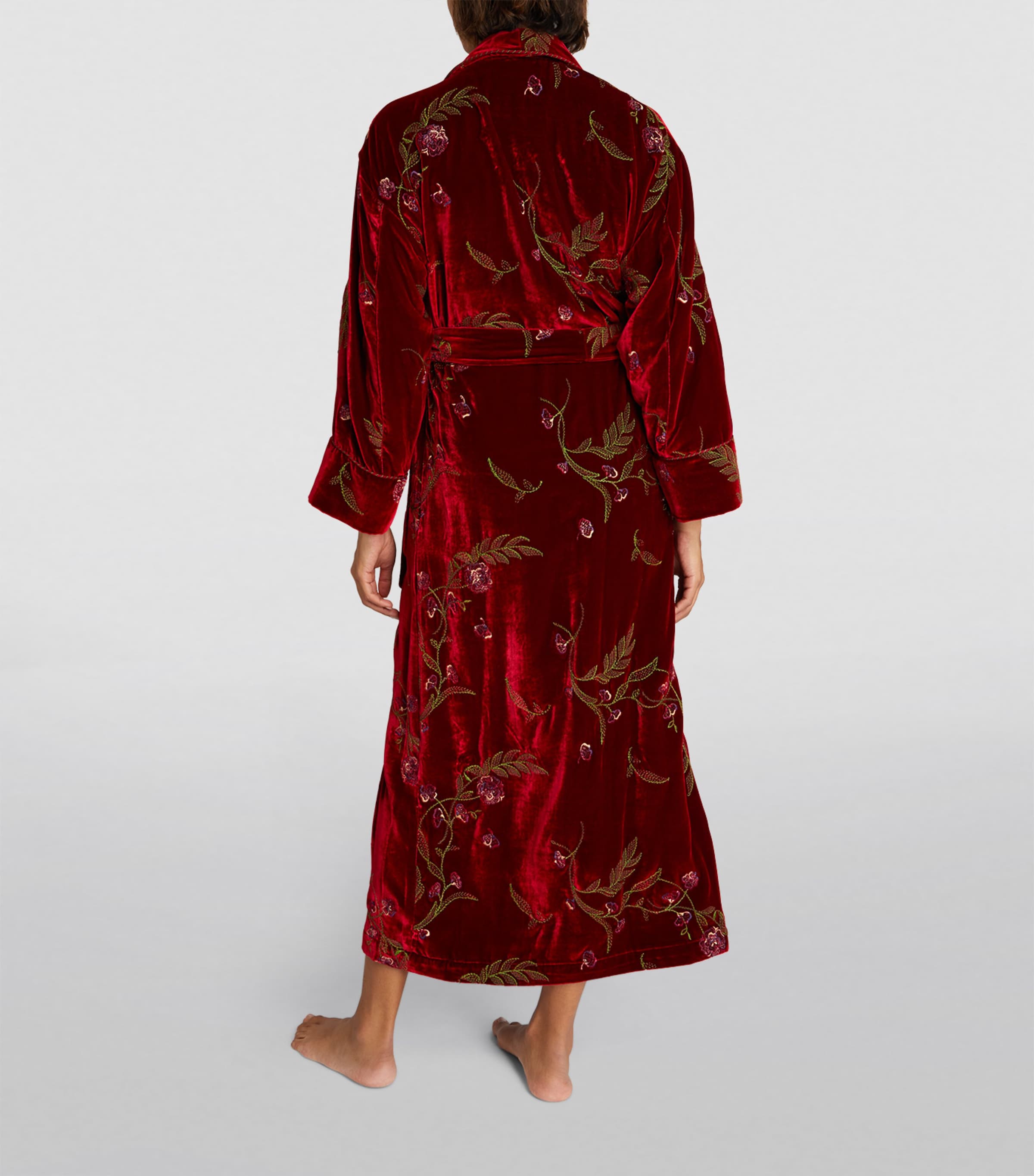 Embroidered Velvet Robe RED Image 3
