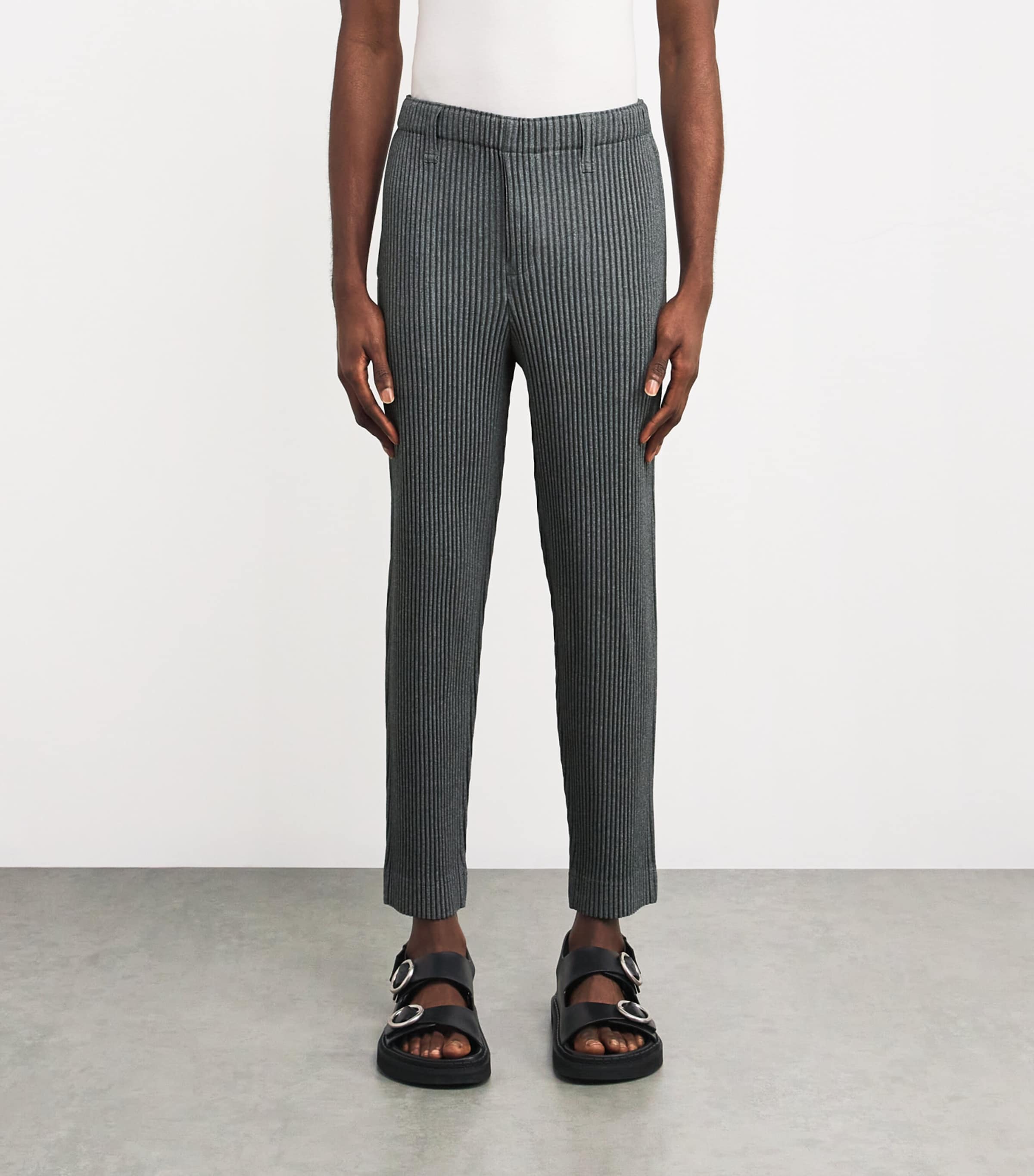 Homme Plissé Issey Miyake Mens Pleated Tailored Trousers Gray Image 3