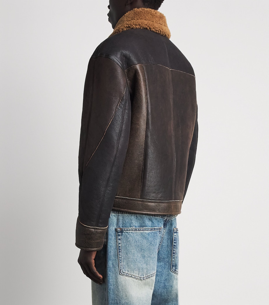 Coor Mens Shearling-Lined Leather Jacket Multi Brown Image 5