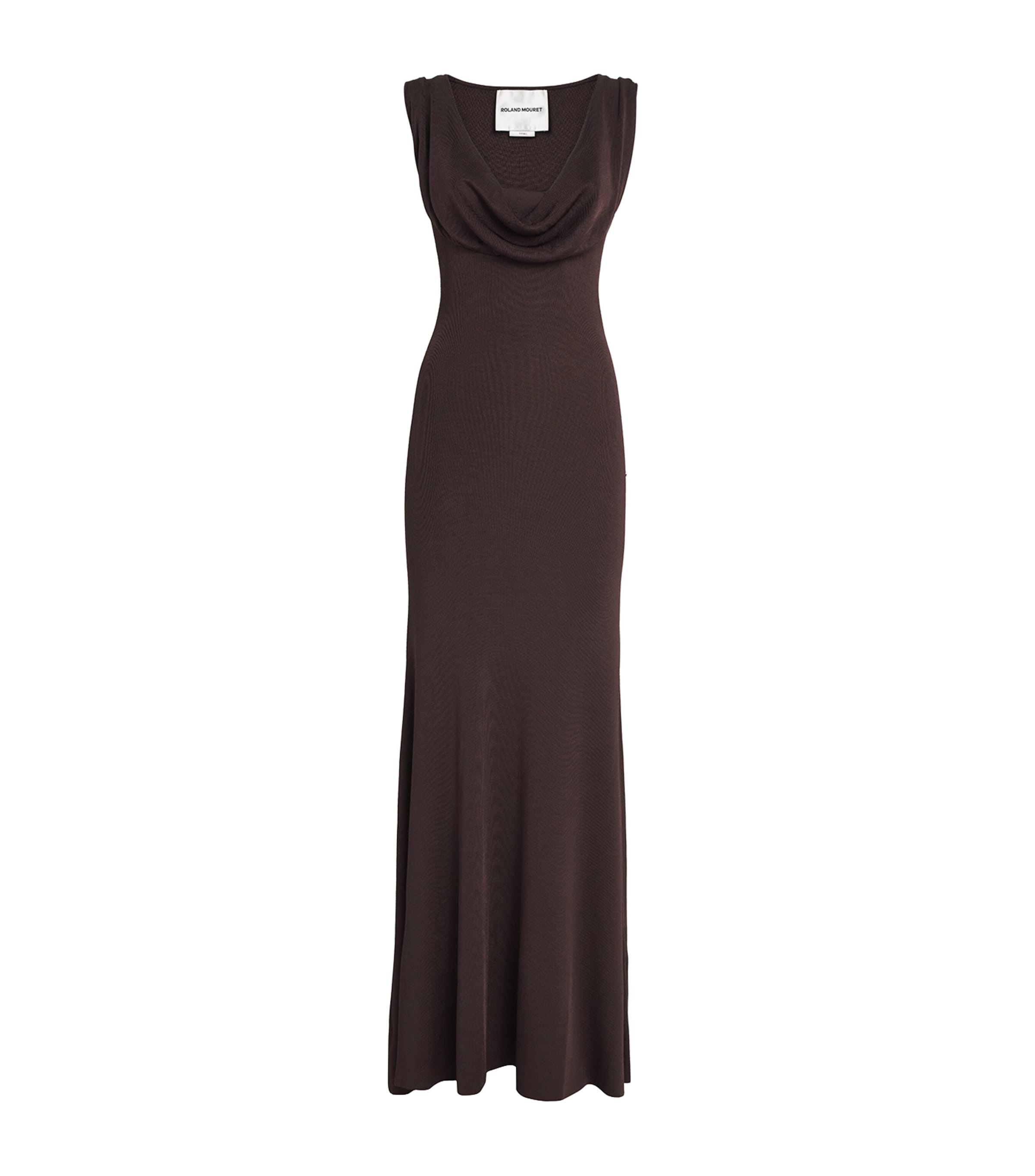 Roland Mouret Womens Brown Draped Ribbed Stretch-woven Maxi Dress Xs In Brown