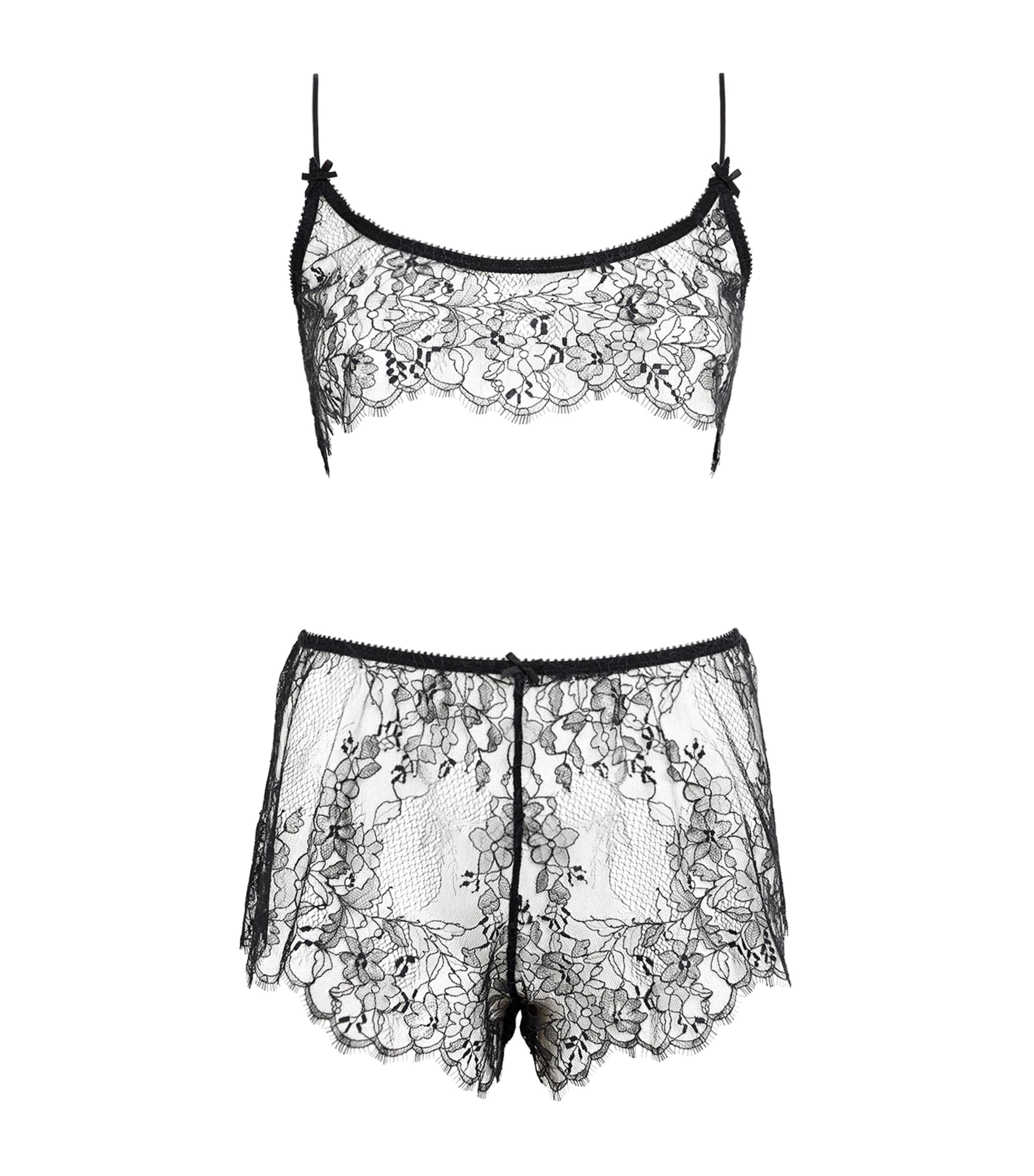 Shop Skims Ultra Fine Lace Bralette And Shorts Set In Black