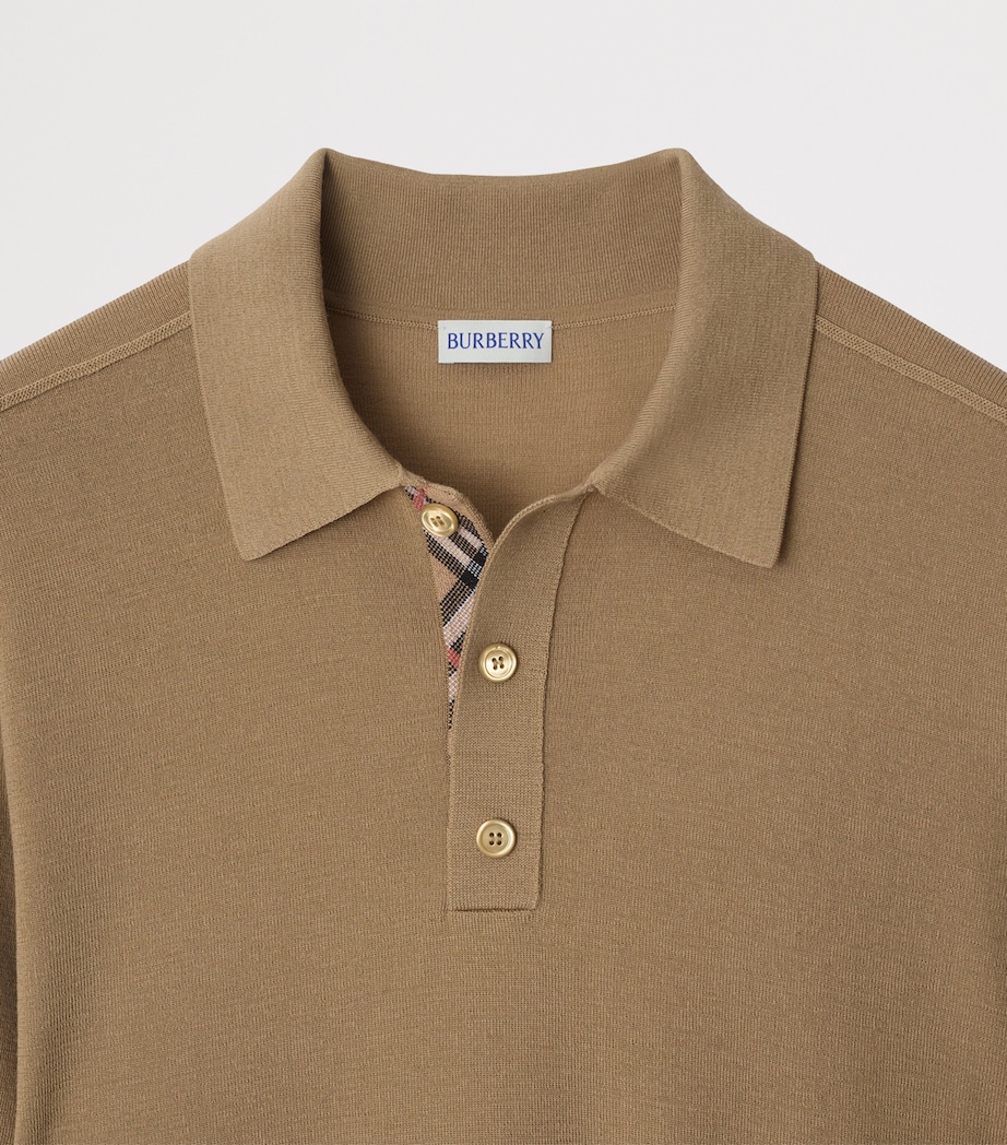 Wool Check-Detail Polo Shirt FLAX Image 5