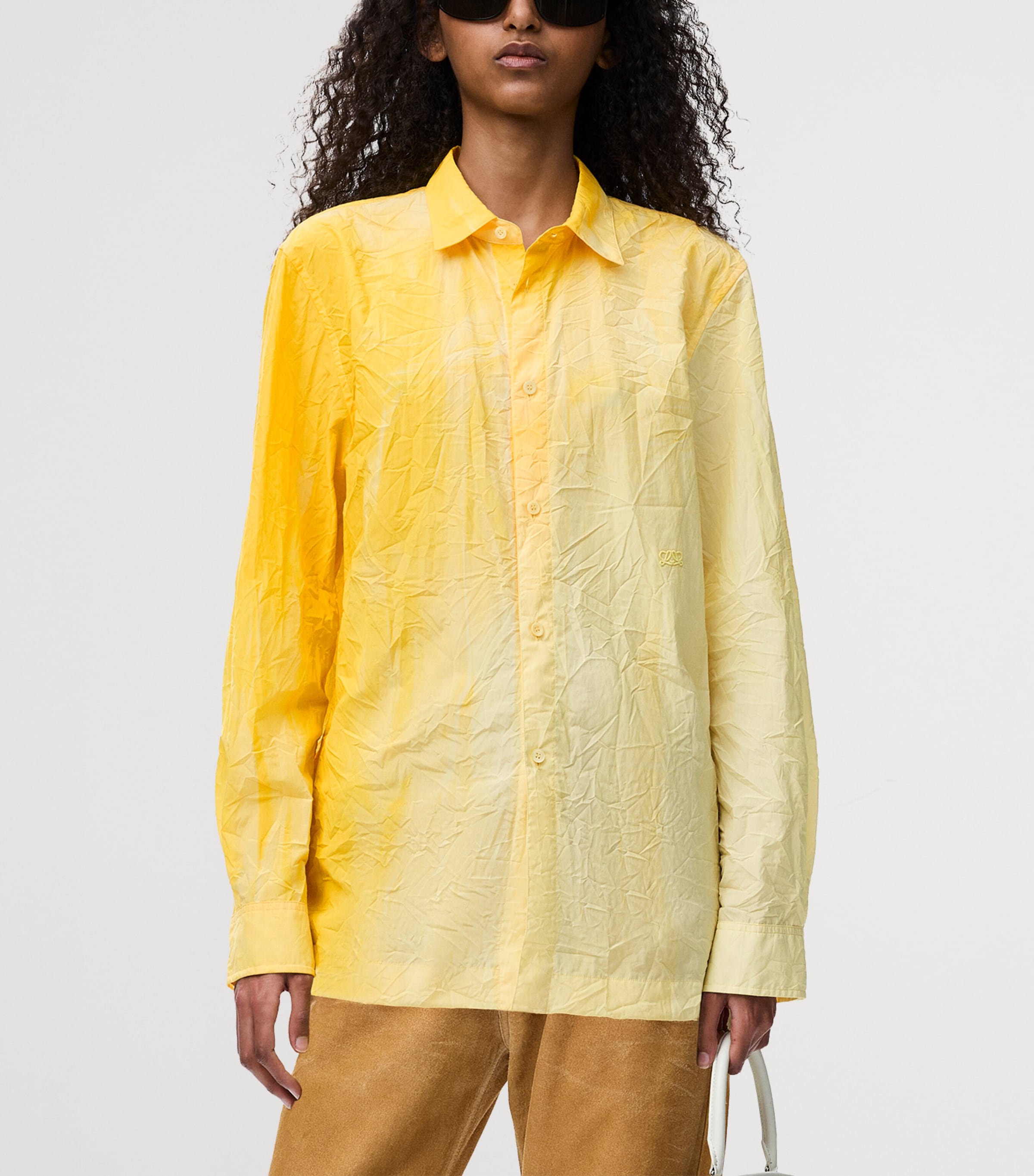 LOEWE Womens Cotton-Blend Dyed Shirt Yellow Image 3