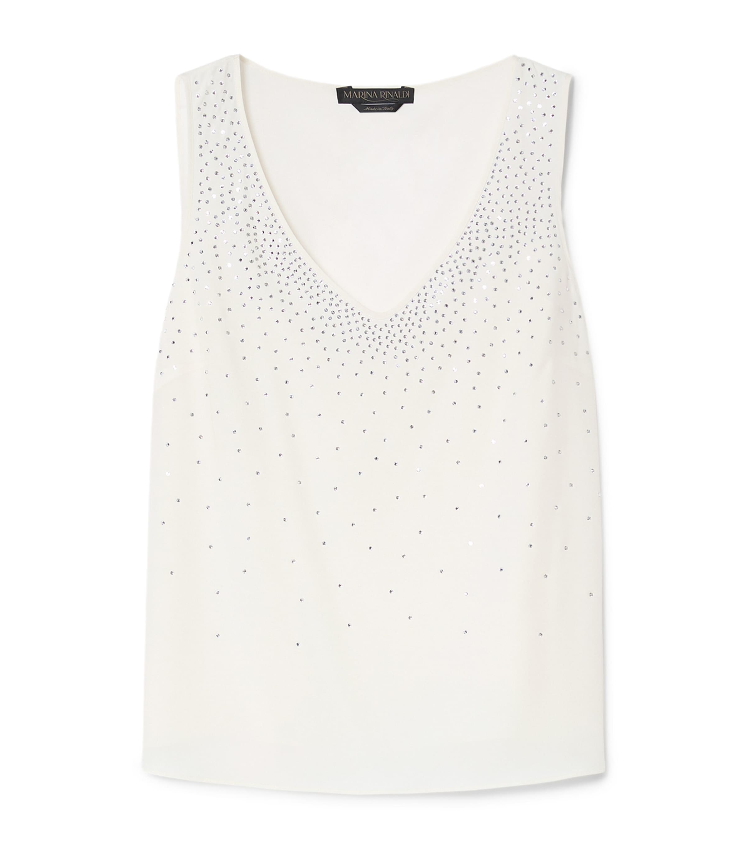 Marina Rinaldi Womens Embellished V-Neck Top Ivory Image 1