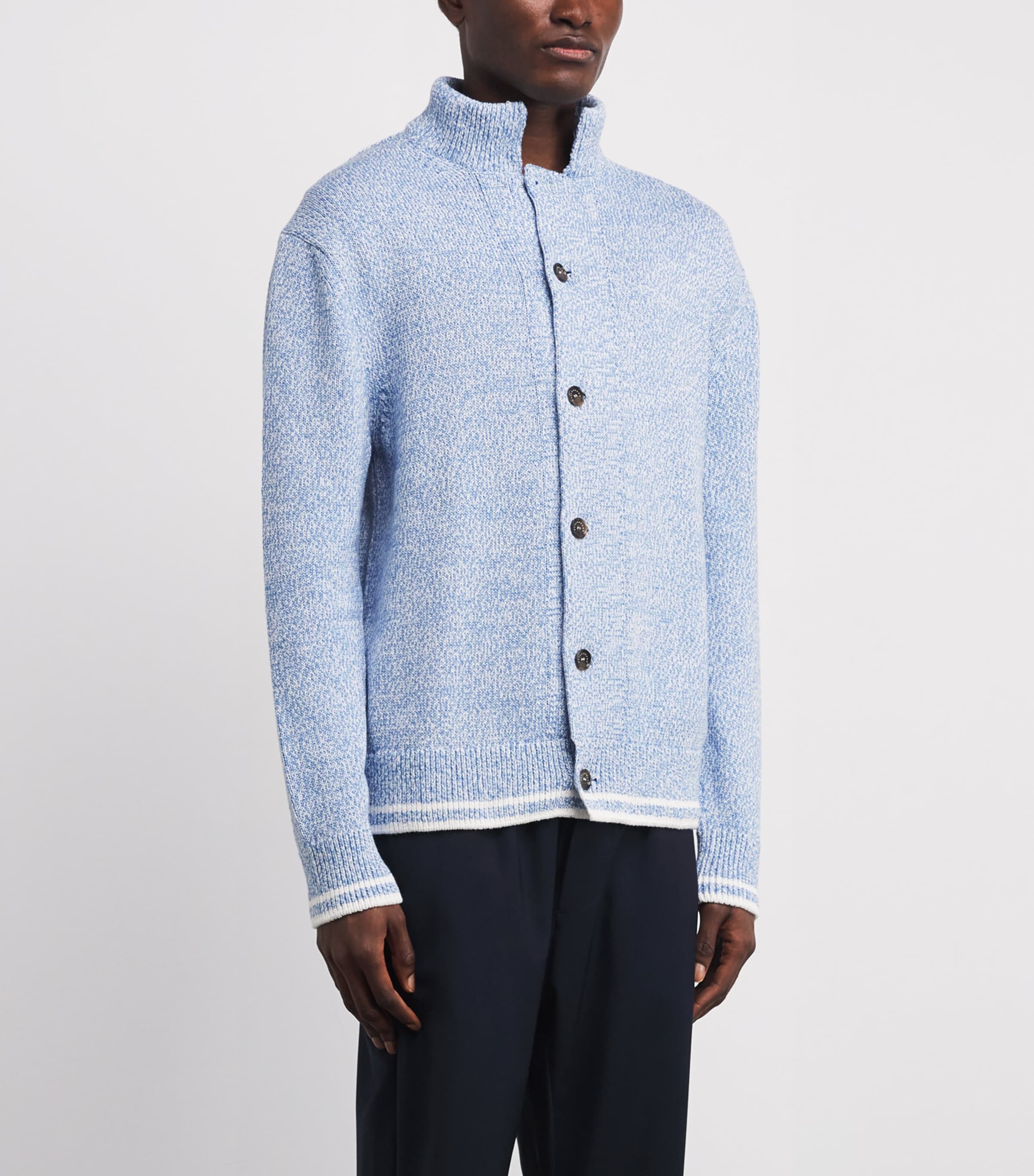 Cotton Marled Cardigan 104 BIANCO AZZURRO Image 3