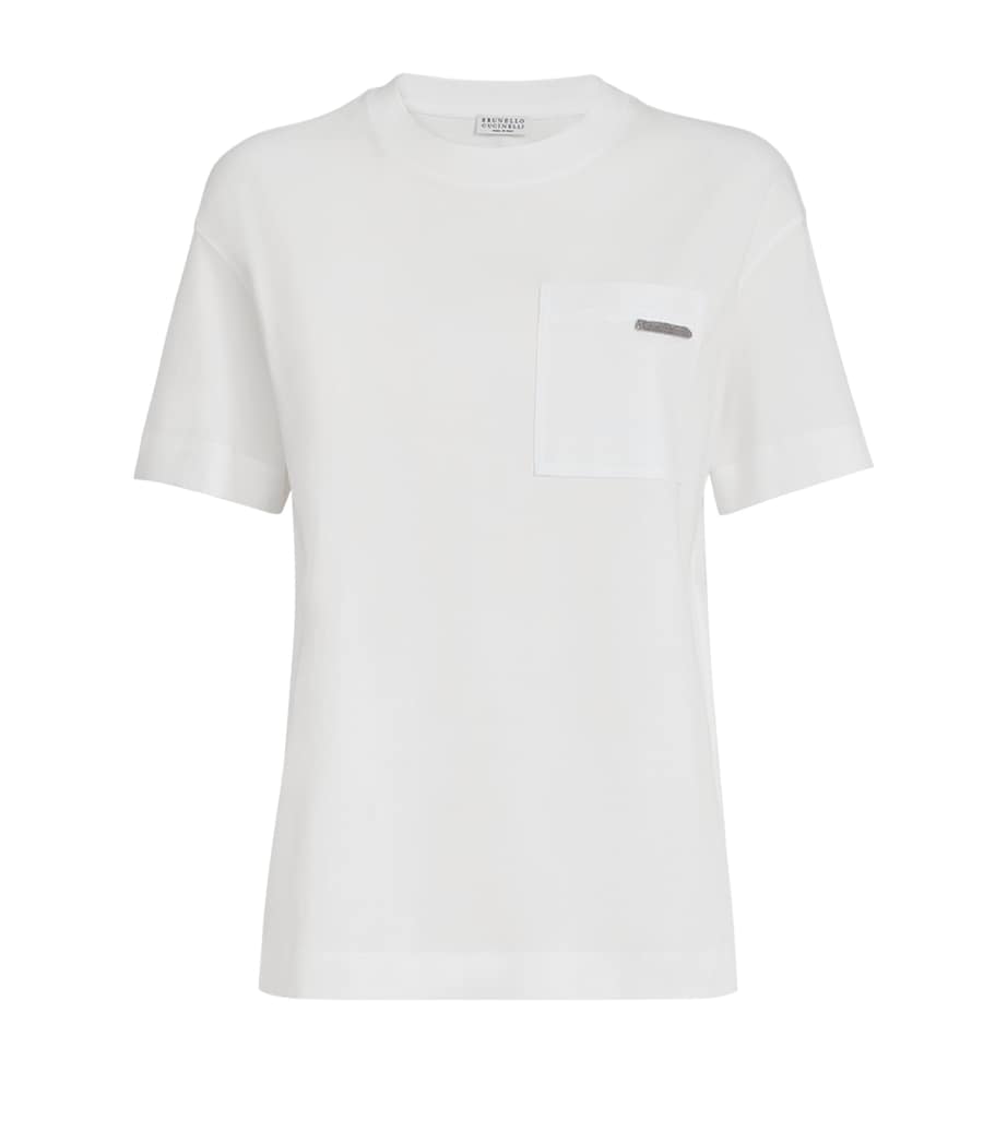 Brunello Cucinelli Womens Cotton Monili-Trim T-Shirt White Image 1