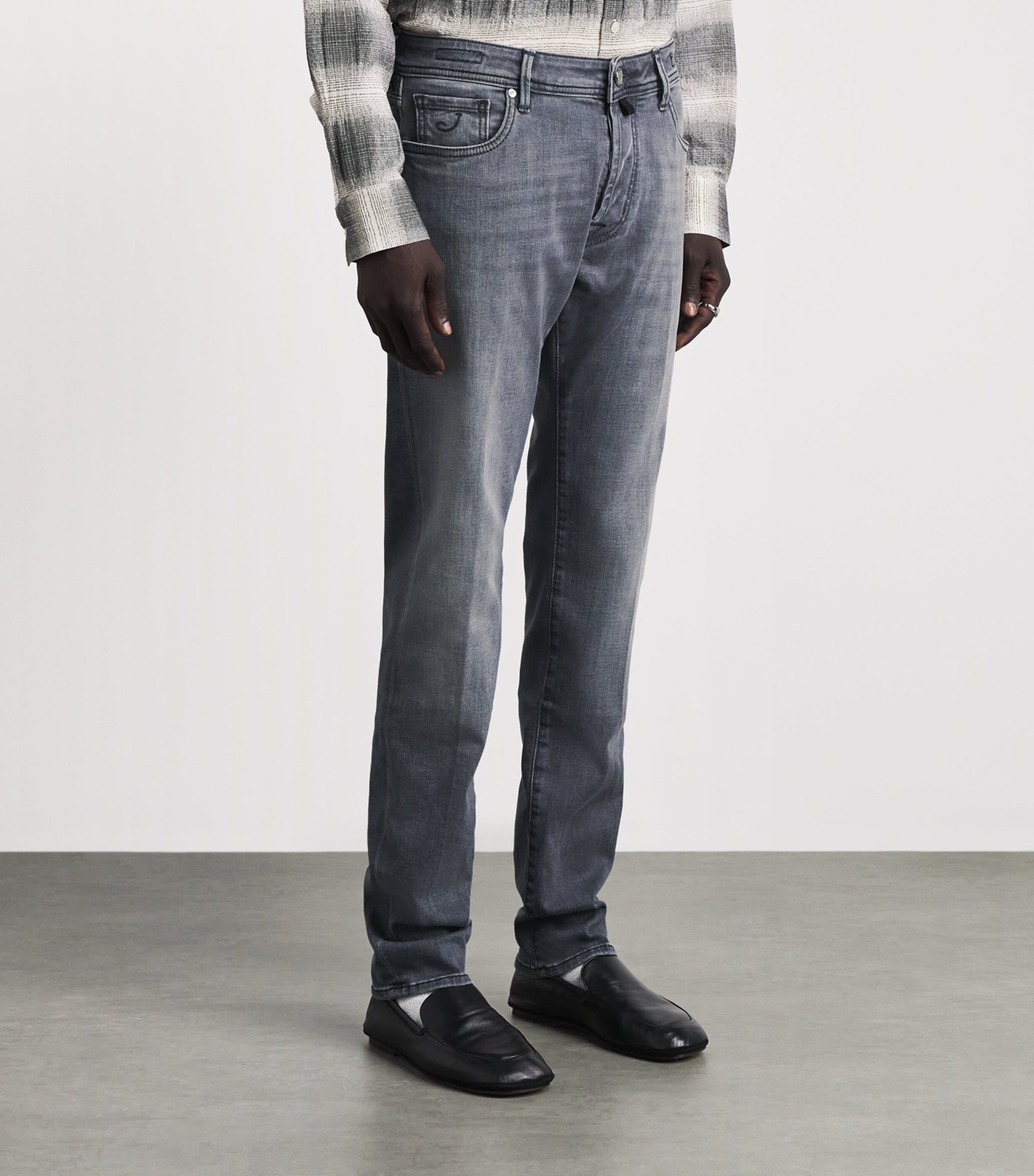 Jacob Cohën Mens Ostrich Leather-Patch Bard Slim Jeans Medium Black Image 4