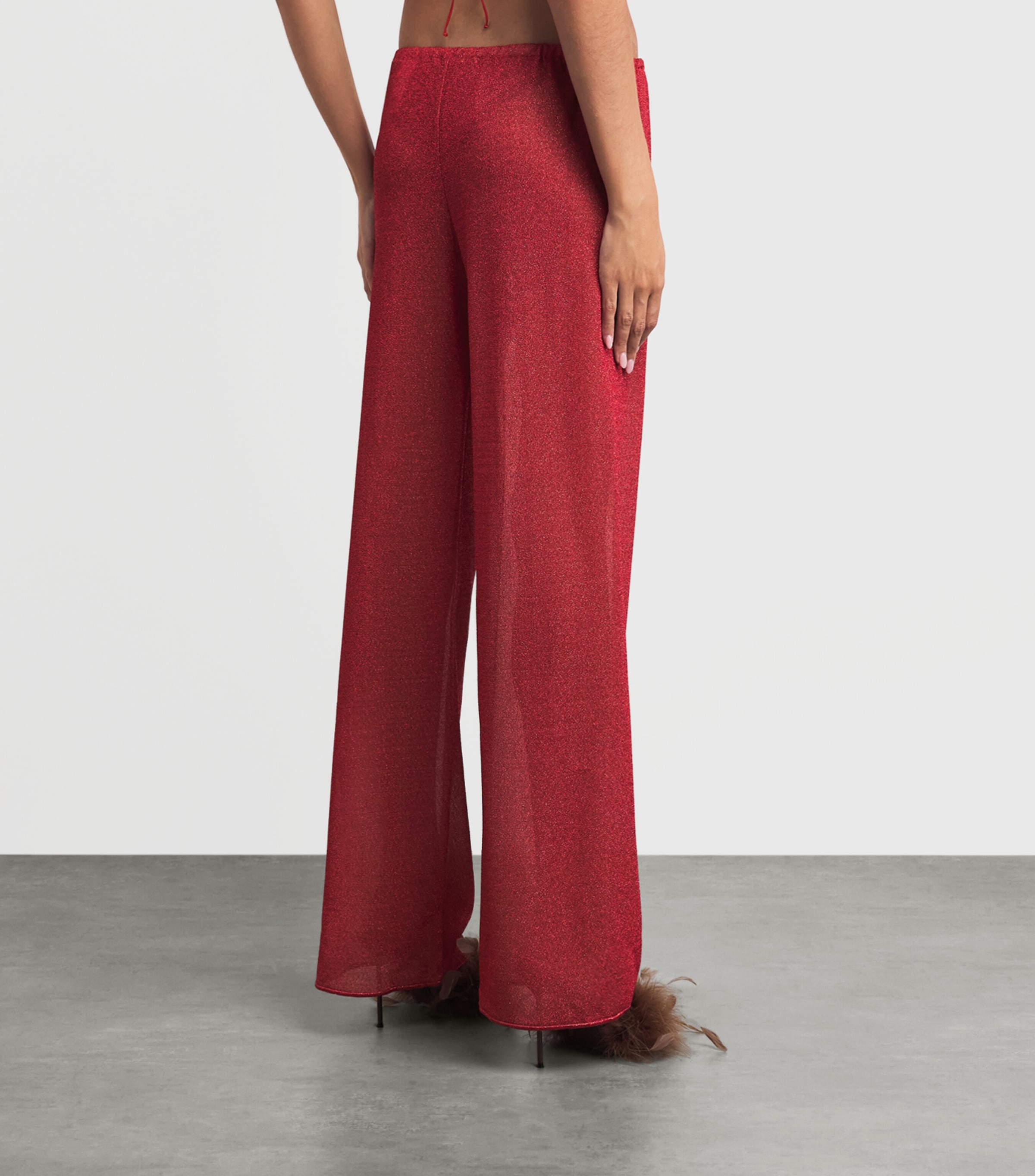 Oséree Womens Metallic Lumière Wide-Leg Trousers Coral Image 5