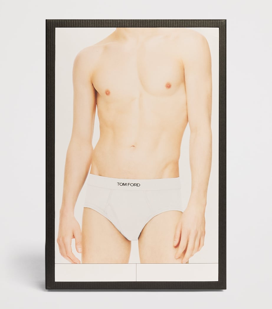 TOM FORD Mens Stretch-Cotton Logo Briefs (Pack of 2) White Image 4