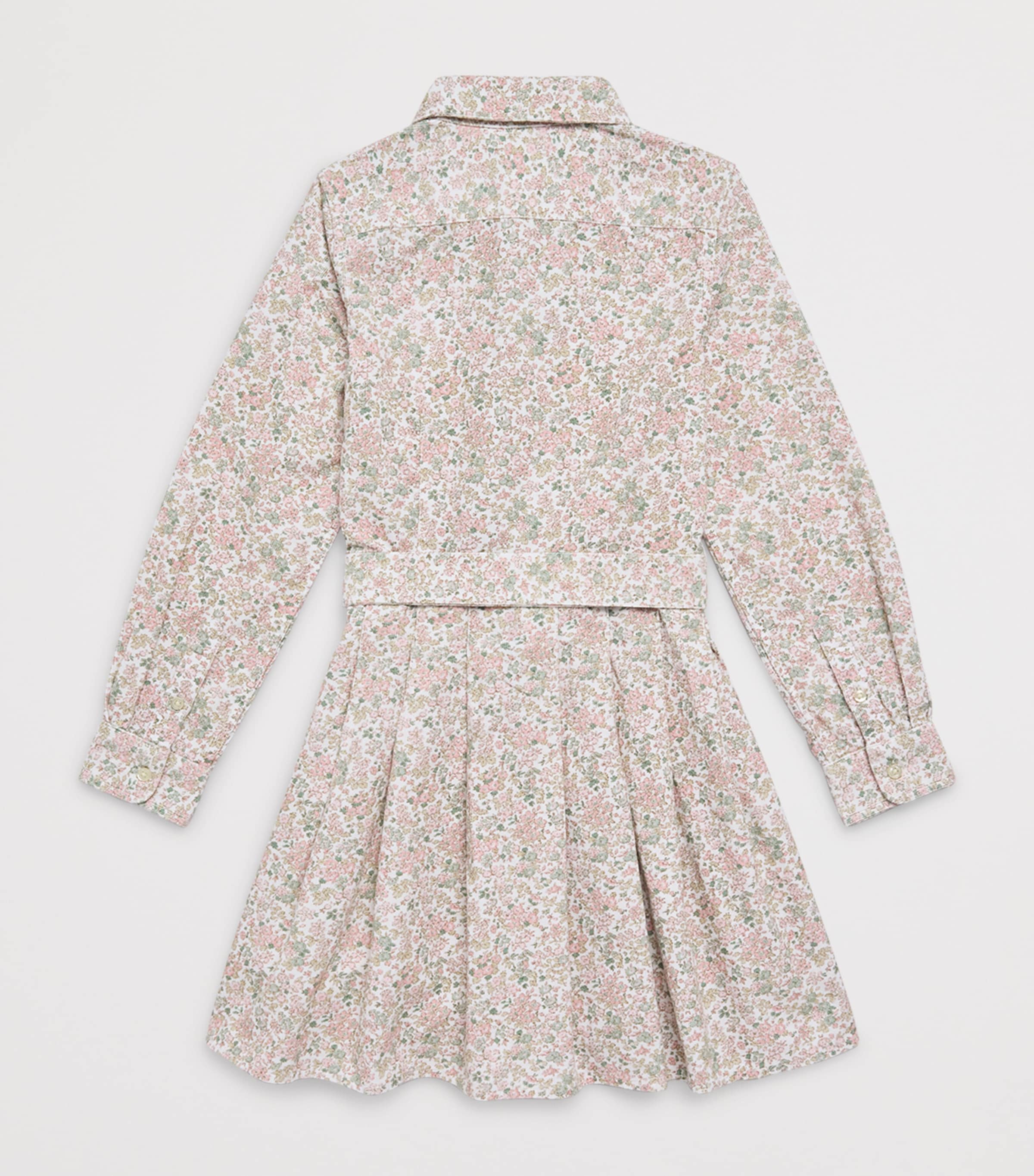 Ralph Lauren Kids Corduroy Belted Floral Print Dress (6-14 Years) Carolan Nevis Pink Image 2