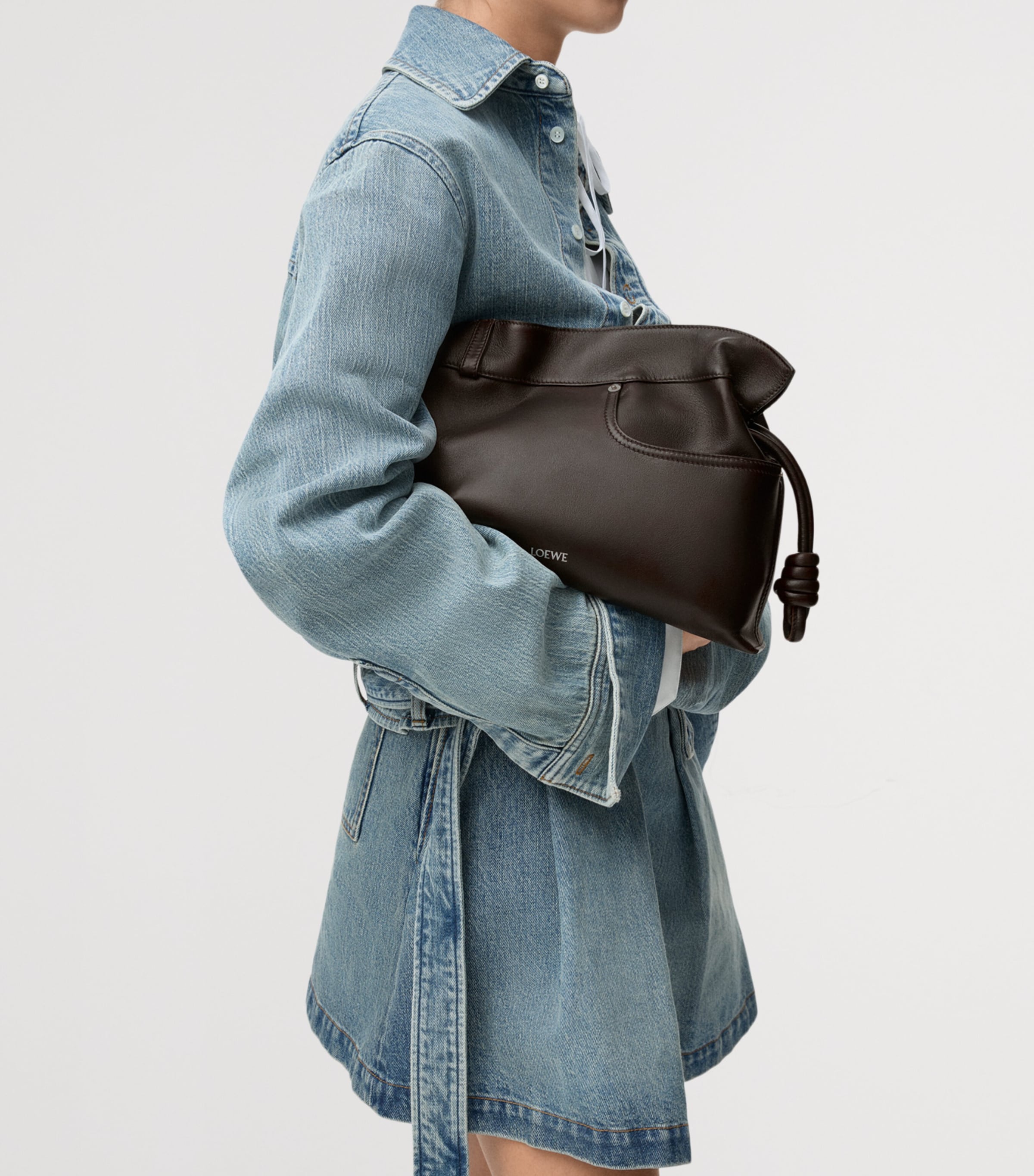 LOEWE Brown Medium Calfskin Flamenco Panta Clutch Bag | Harrods US