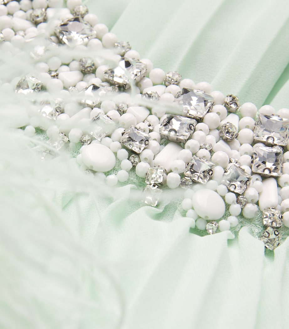 Ostrich Feather-Trim Maxi Dress GREEN Image 5