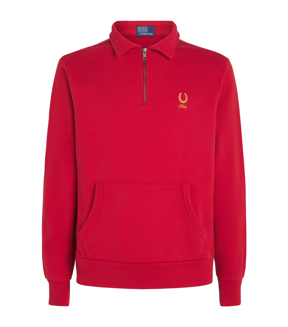 Polo Ralph Lauren Mens Cotton Polo Quarter-Zip Sweater Red Image 1
