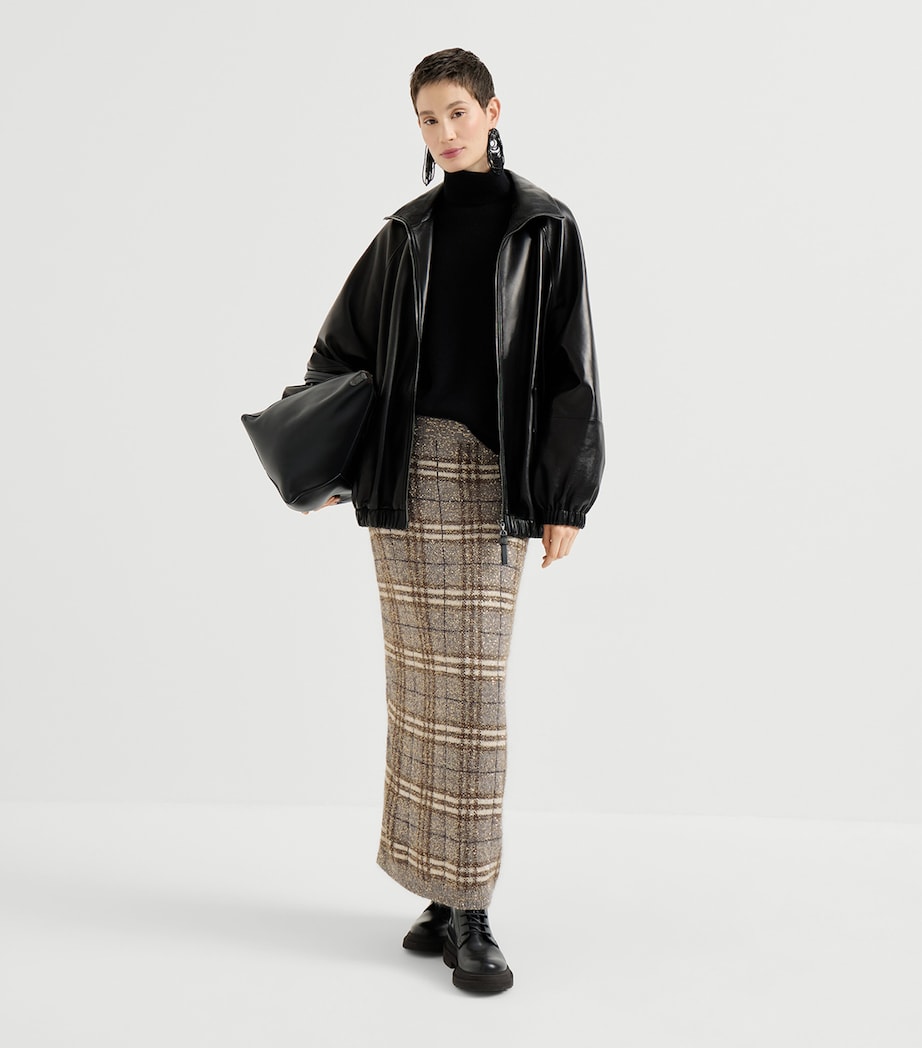 Brunello Cucinelli Womens Check Sparkling Skirt Grey+brown Image 5