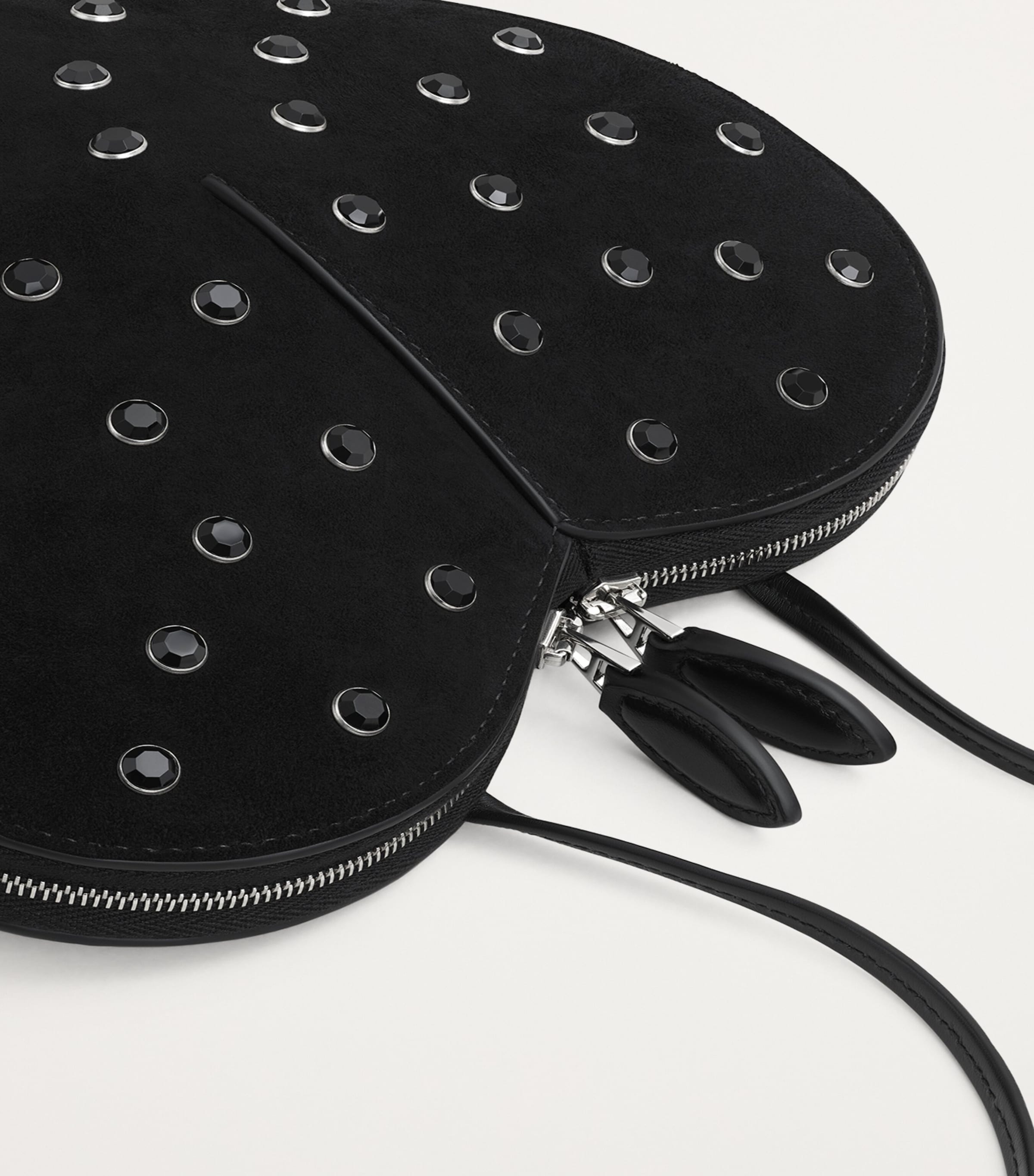 Suede Embellished Le Coeur Shoulder Bag NOIR Image 4