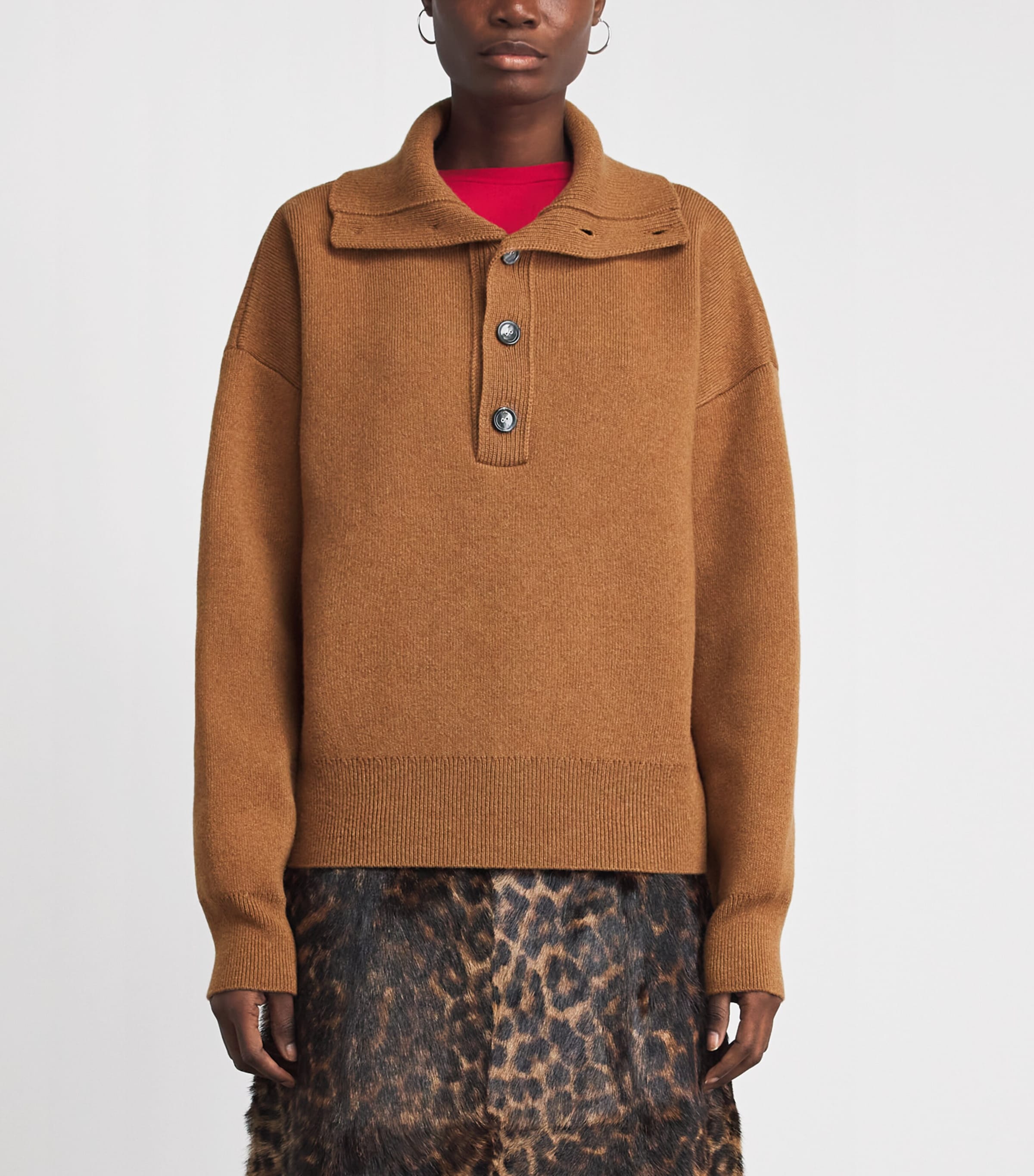 AMI Paris Womens Wool High-Collar Sweater Camel Image 4