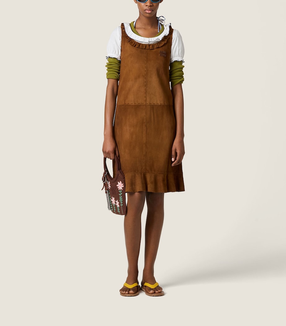 Miu Miu Womens Waxed Suede Mini Dress Brown Image 2