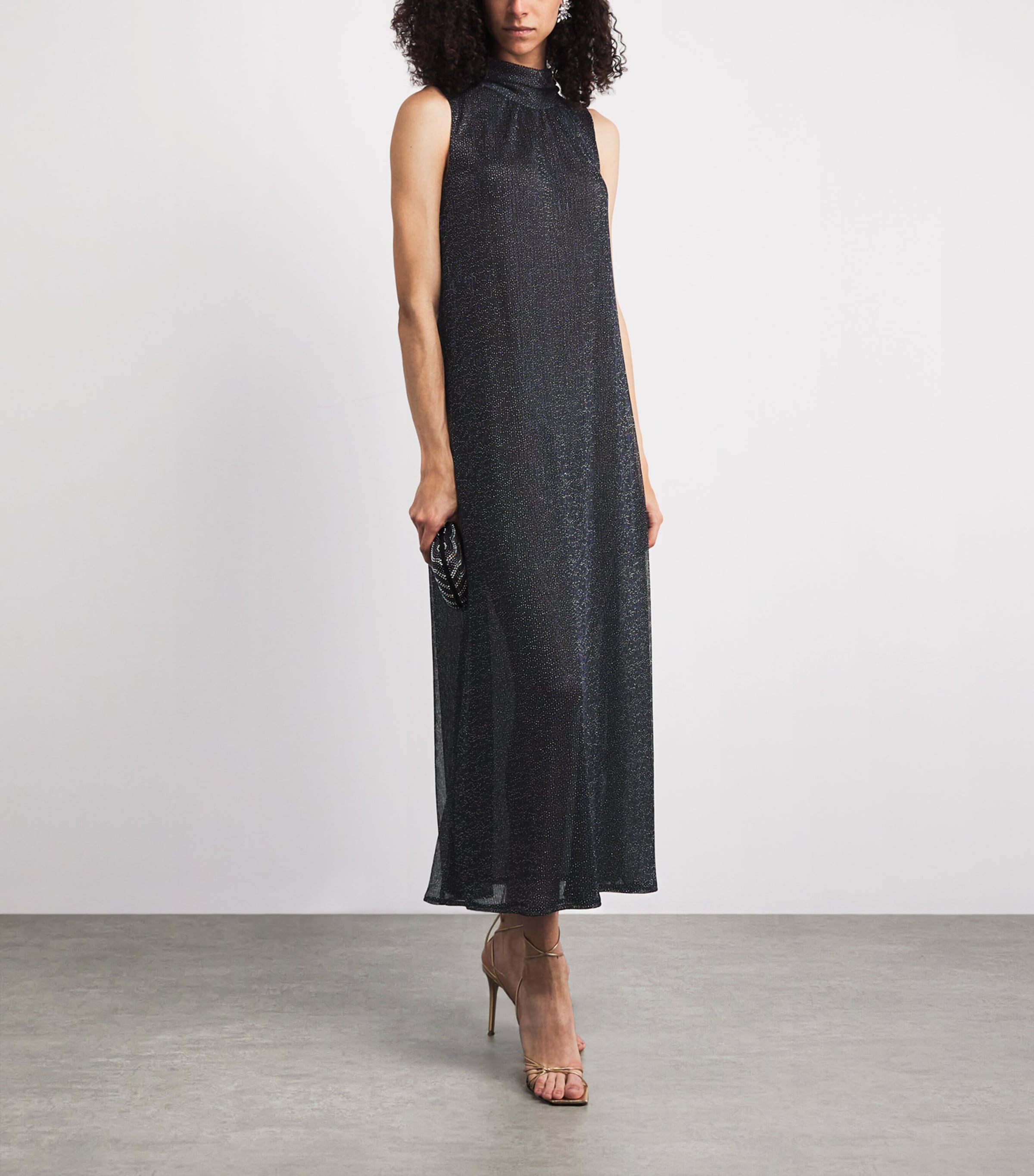 Talbot Runhof Womens Crystal-Embellished Tie-Neck Maxi Dress Royal Navy Image 2