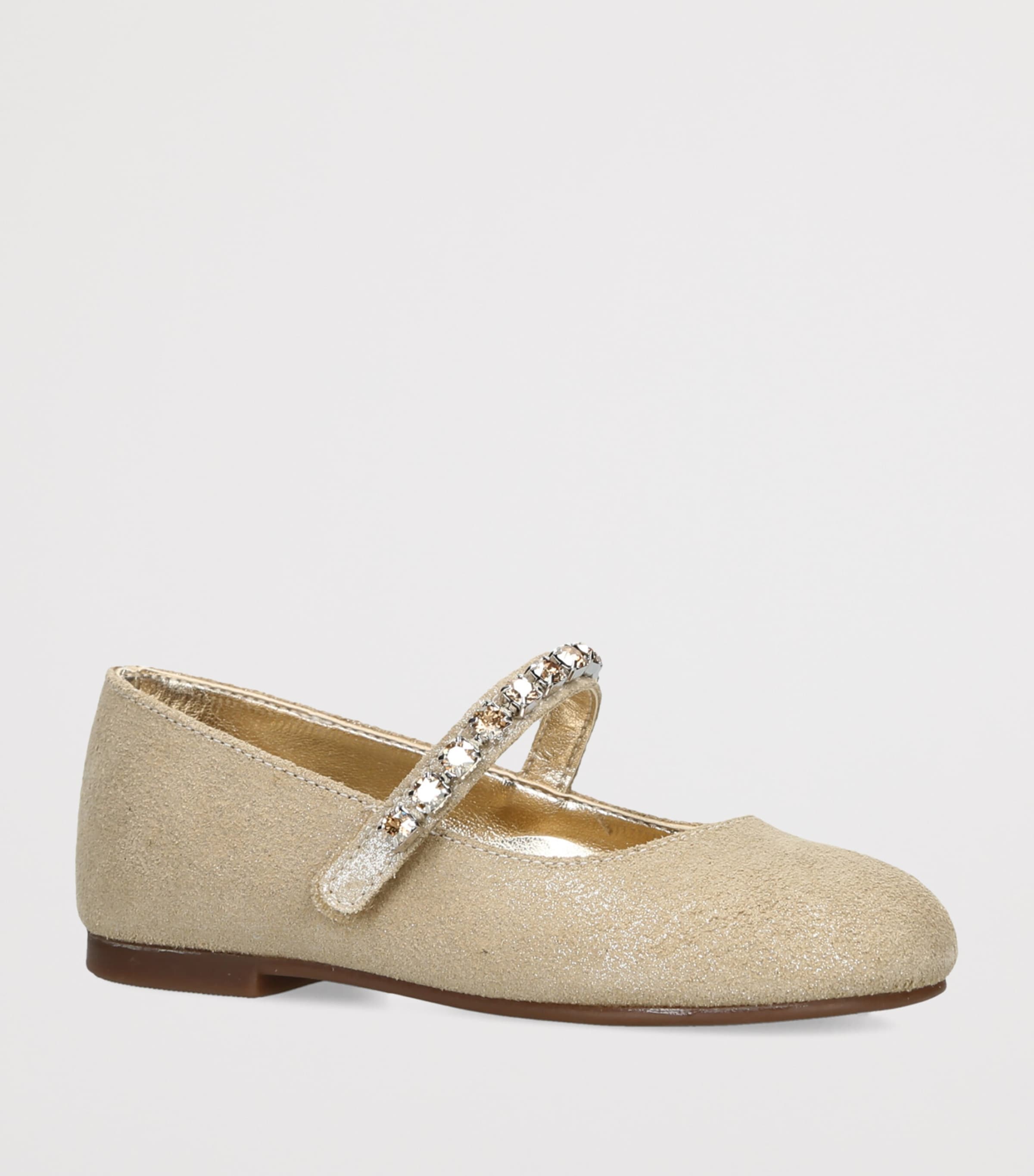 BabyWalker Leather Crystal-Strap Ballet Flats Gold Image 2