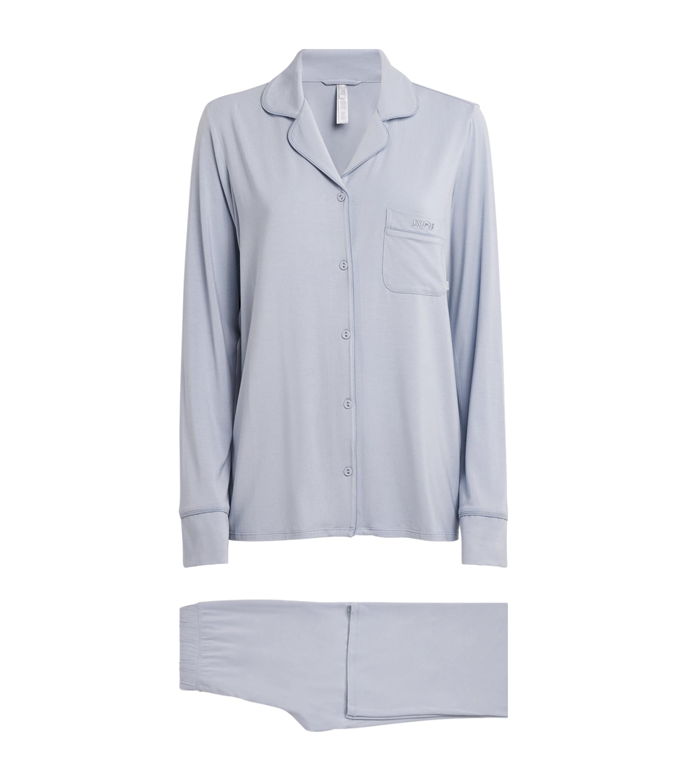 Skims Modal-blend Long-sleeve Pyjama Set In Blue