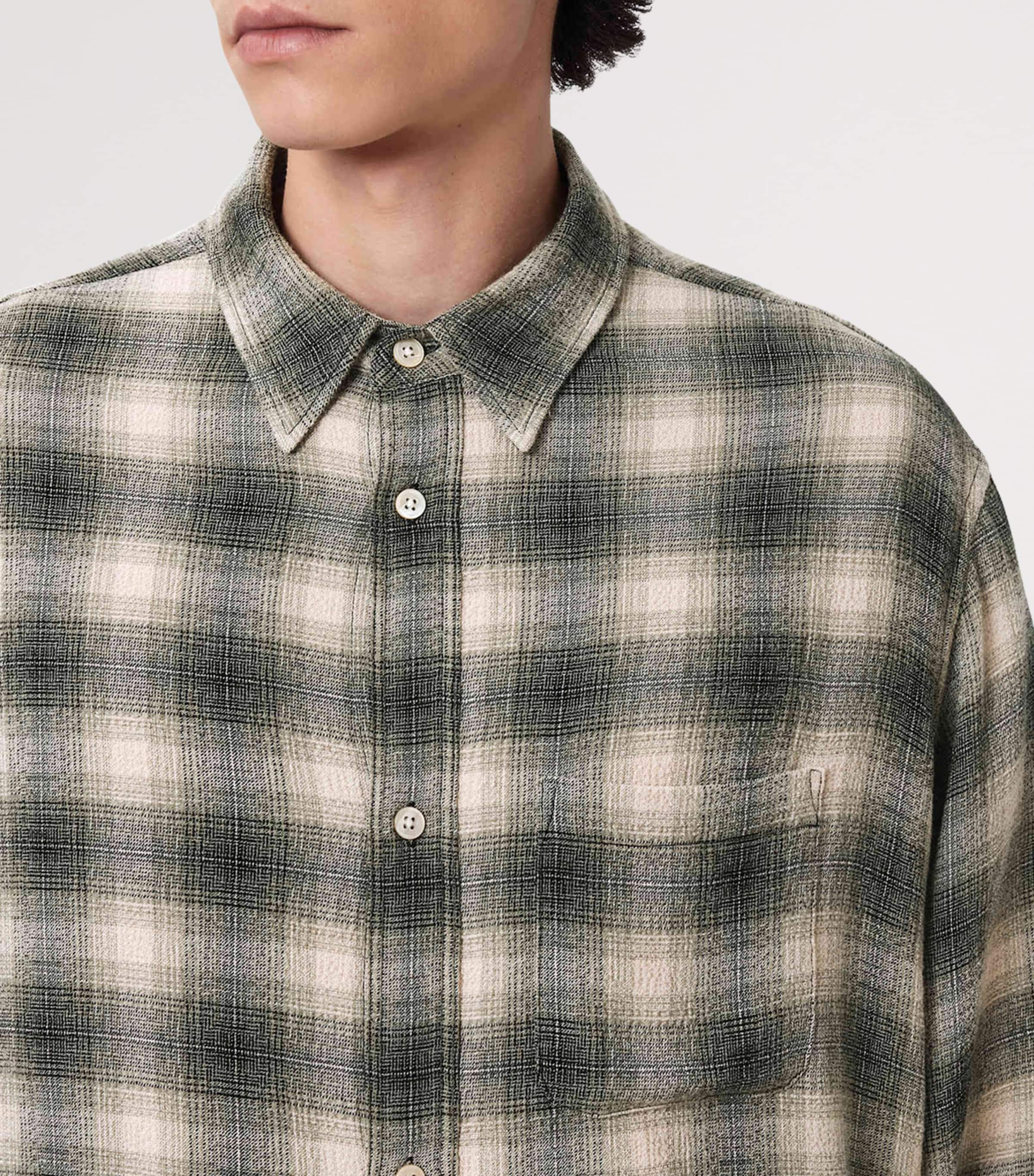 AllSaints Mens Check Lumley Shirt Pale Olive Green Image 9