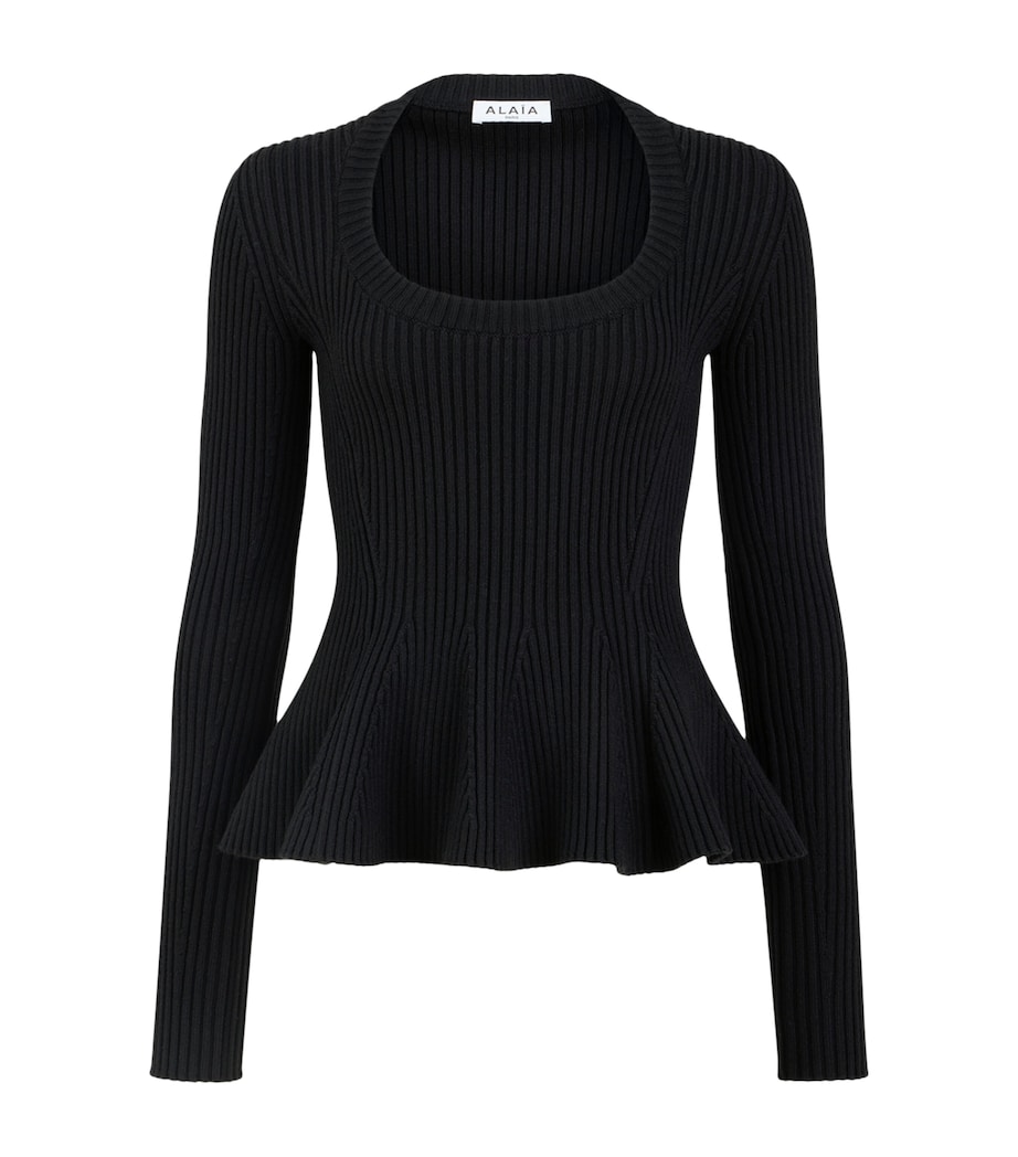 Alaïa Womens Wool-Blend Peplum Top Black Image 1