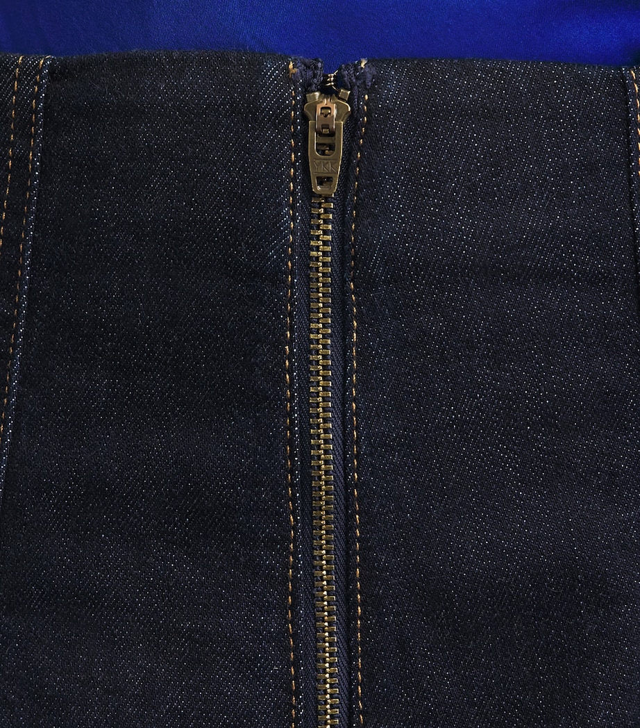 Alice+Olivia Womens Denim Pleated Henry Wide-Leg Trousers Dark Rinse Image 3
