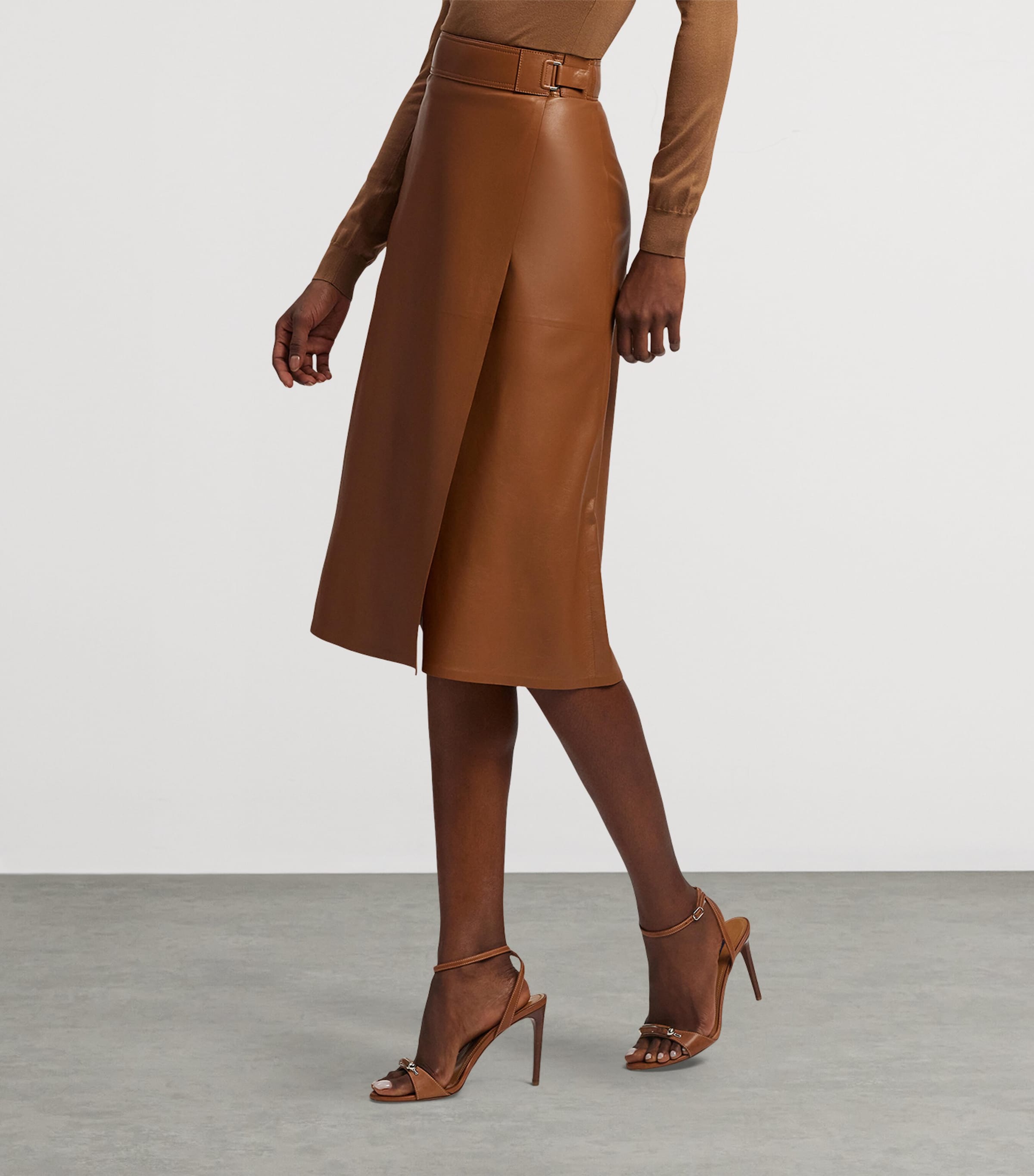Lambskin A-Line Midi Skirt LIGHT TOFFEE Image 5