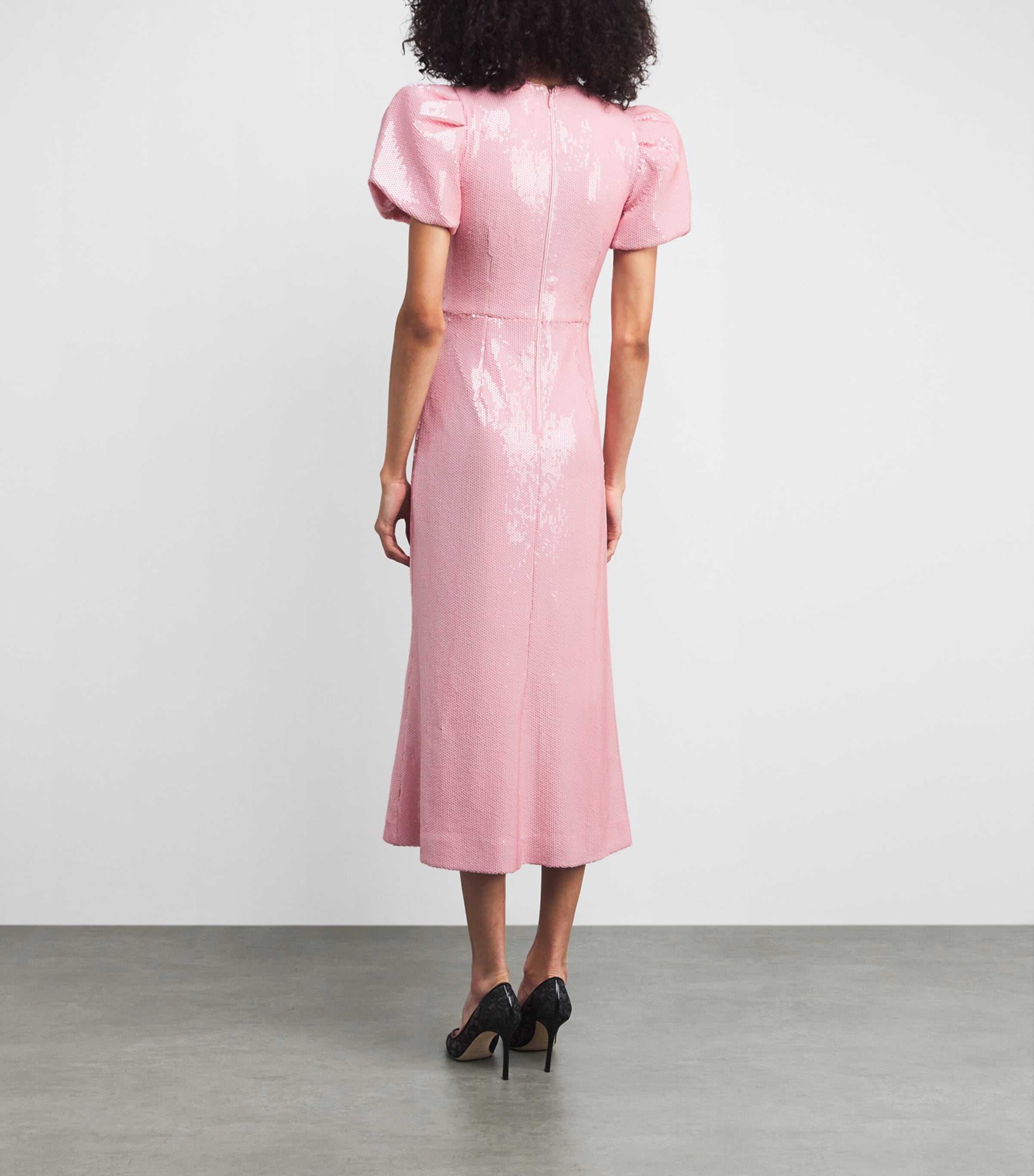 Rebecca Vallance Lydia Bow Puff-Sleeve Midi Dress - Pink