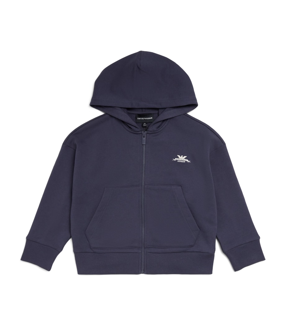Emporio Armani Kids Cotton Logo Zip-Up Hoodie (4-16 Years) Odyssey Gray Image 1