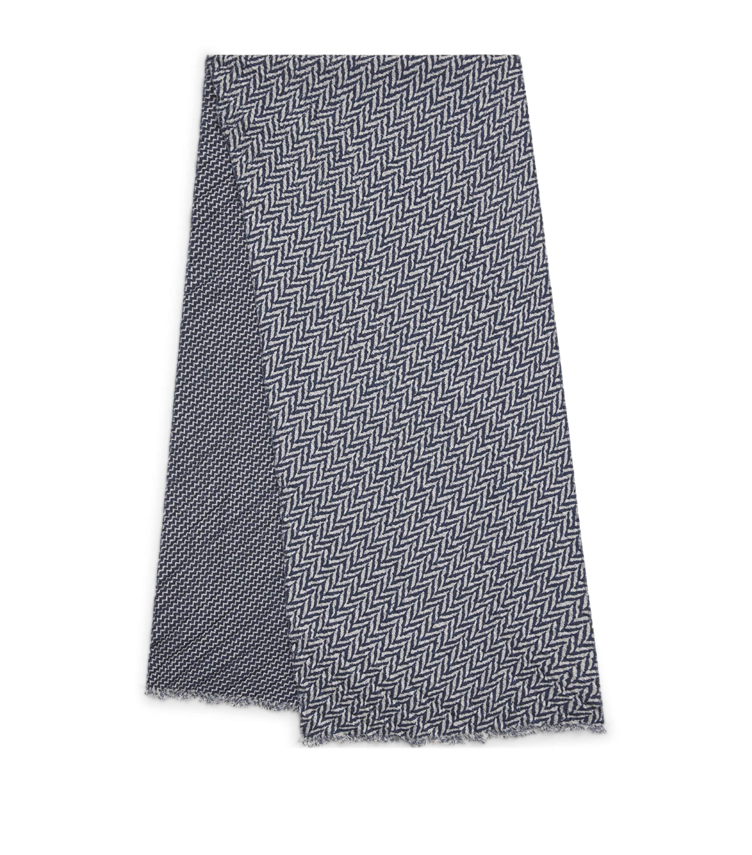 Giorgio Armani Wool Reversible Jacquard Scarf In Blue